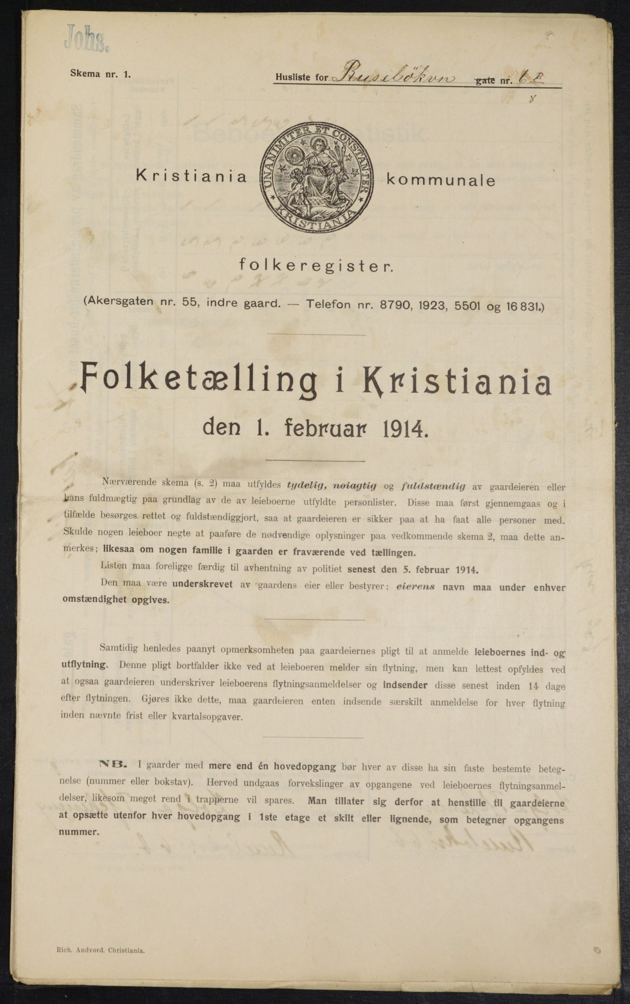 OBA, Municipal Census 1914 for Kristiania, 1914, p. 84524