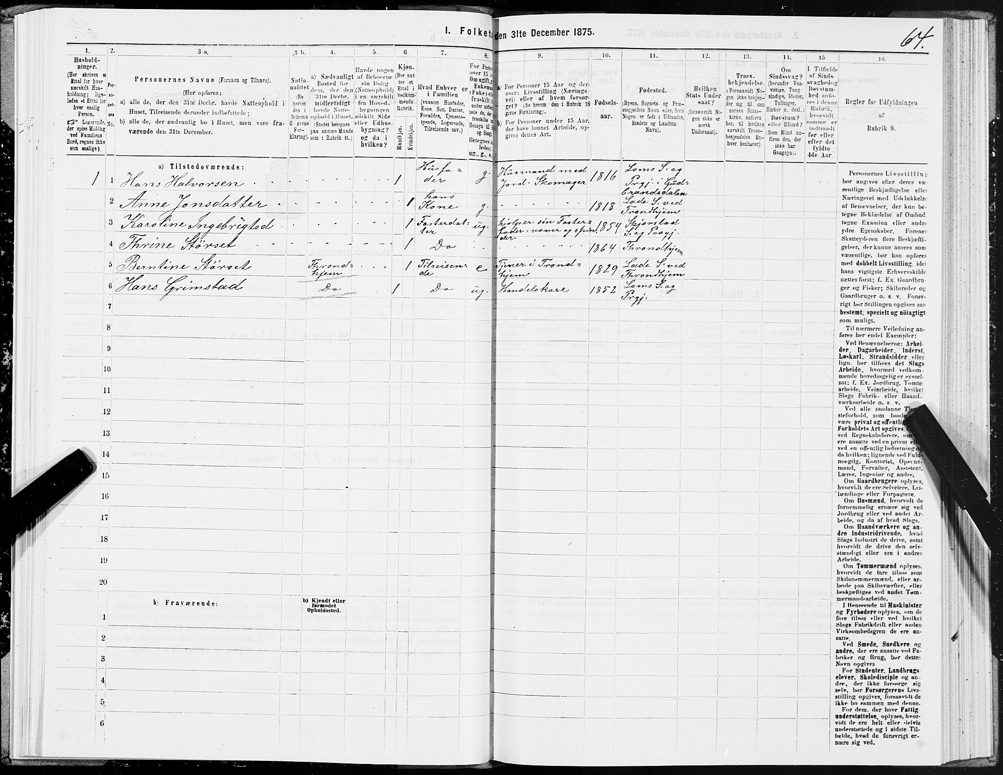 SAT, 1875 census for 1842P Skjerstad, 1875, p. 2064