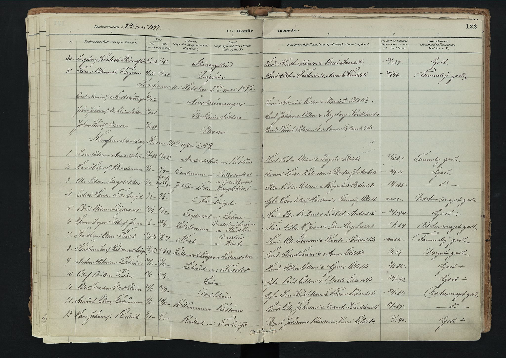 Nord-Fron prestekontor, SAH/PREST-080/H/Ha/Haa/L0003: Parish register (official) no. 3, 1884-1914, p. 122
