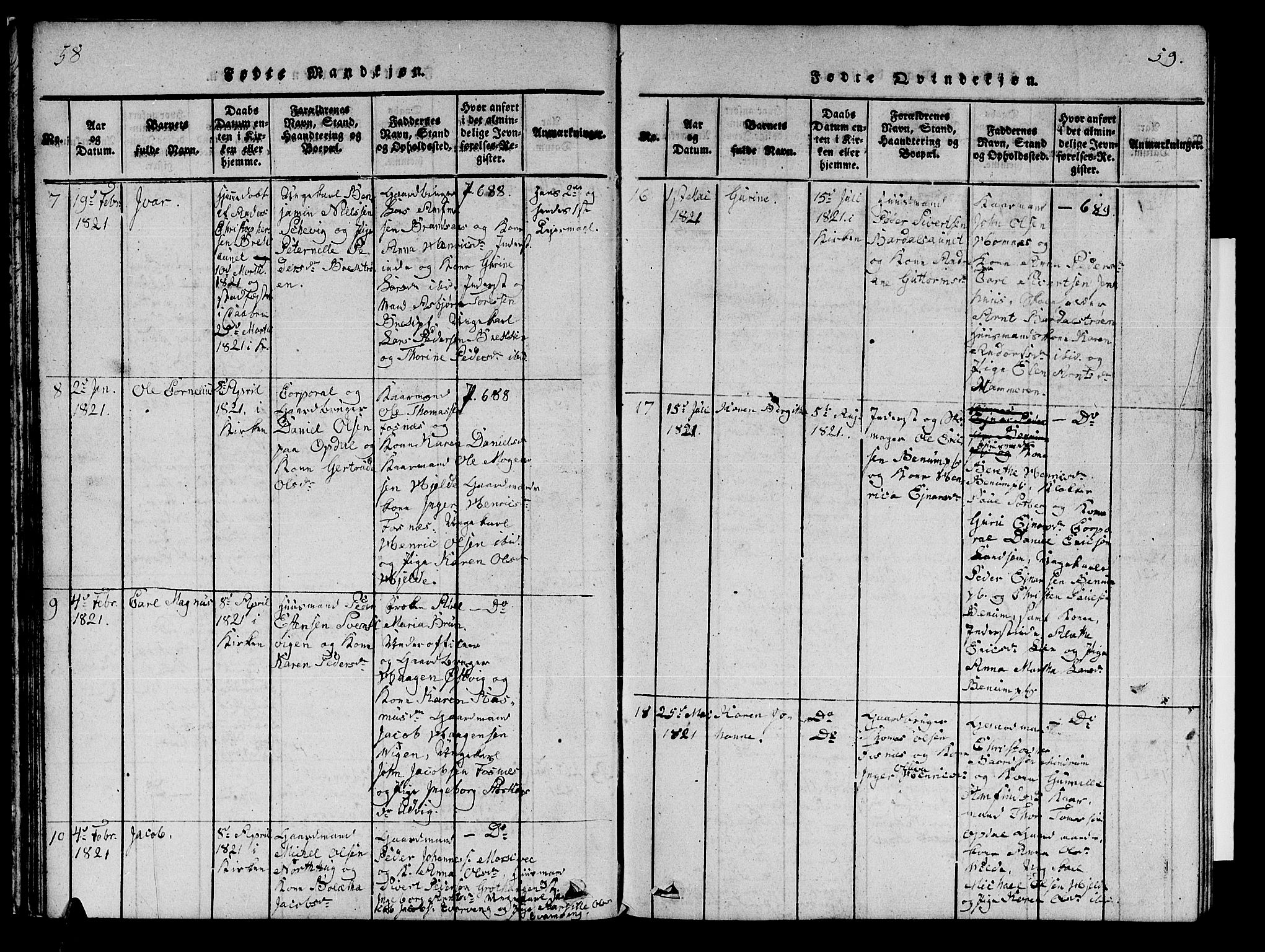 Ministerialprotokoller, klokkerbøker og fødselsregistre - Nord-Trøndelag, SAT/A-1458/741/L0400: Parish register (copy) no. 741C01, 1817-1825, p. 58-59