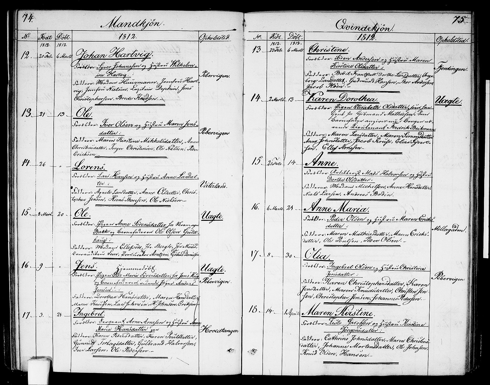 Garnisonsmenigheten Kirkebøker, SAO/A-10846/G/Ga/L0002: Parish register (copy) no. 2, 1810-1814, p. 74-75