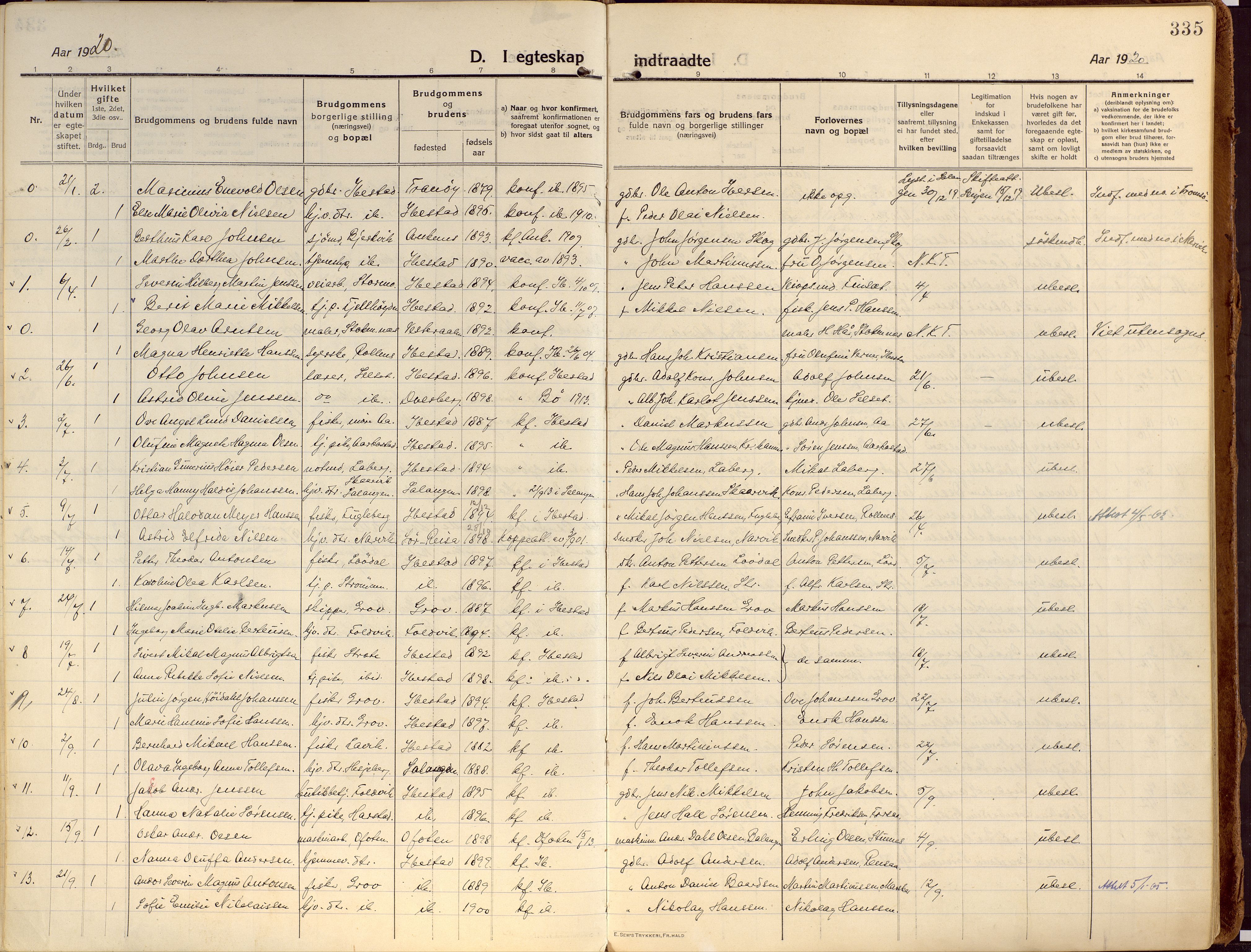 Ibestad sokneprestembete, SATØ/S-0077/H/Ha/Haa/L0018kirke: Parish register (official) no. 18, 1915-1929, p. 335
