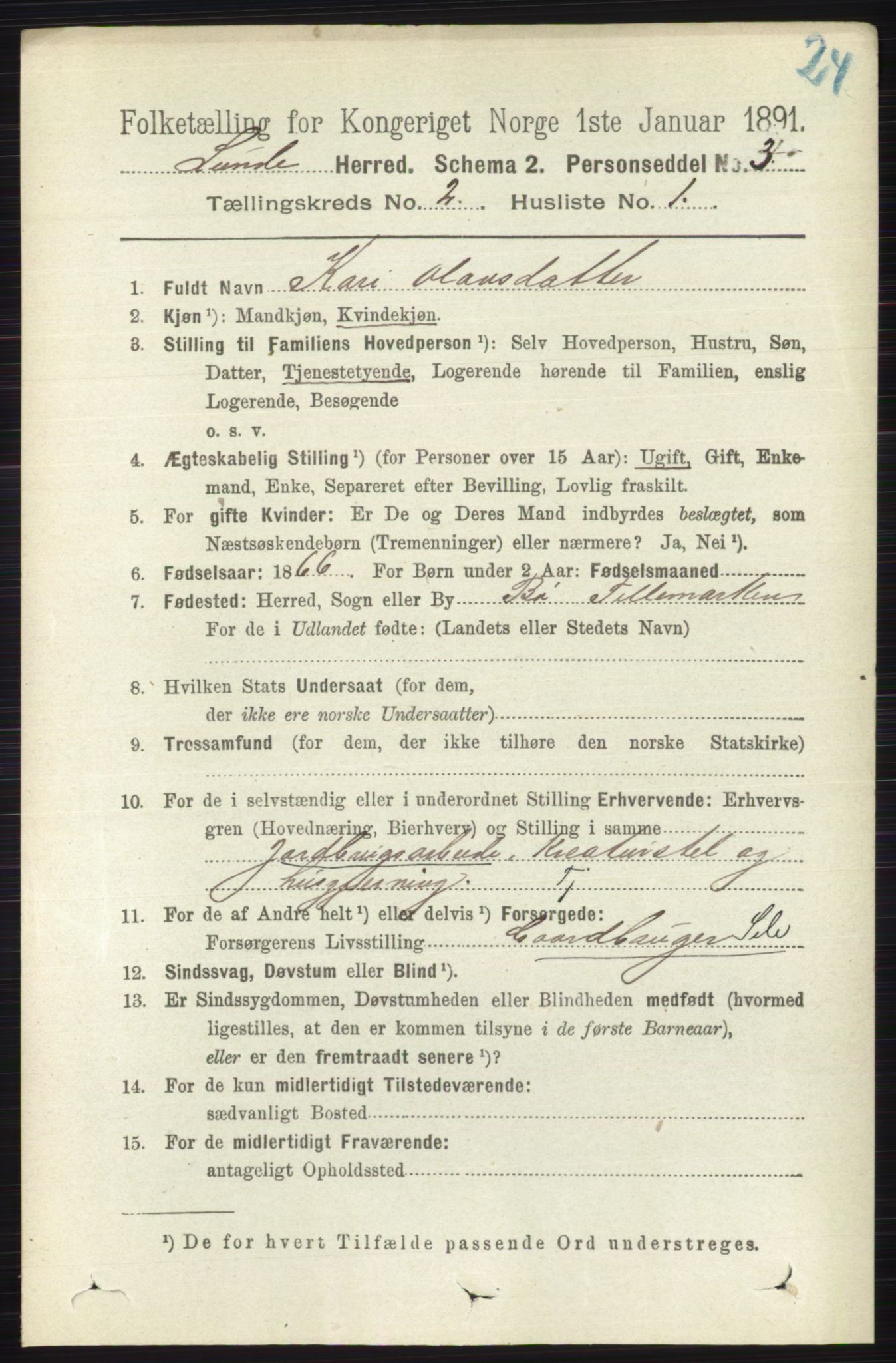 RA, 1891 census for 0820 Lunde, 1891, p. 360