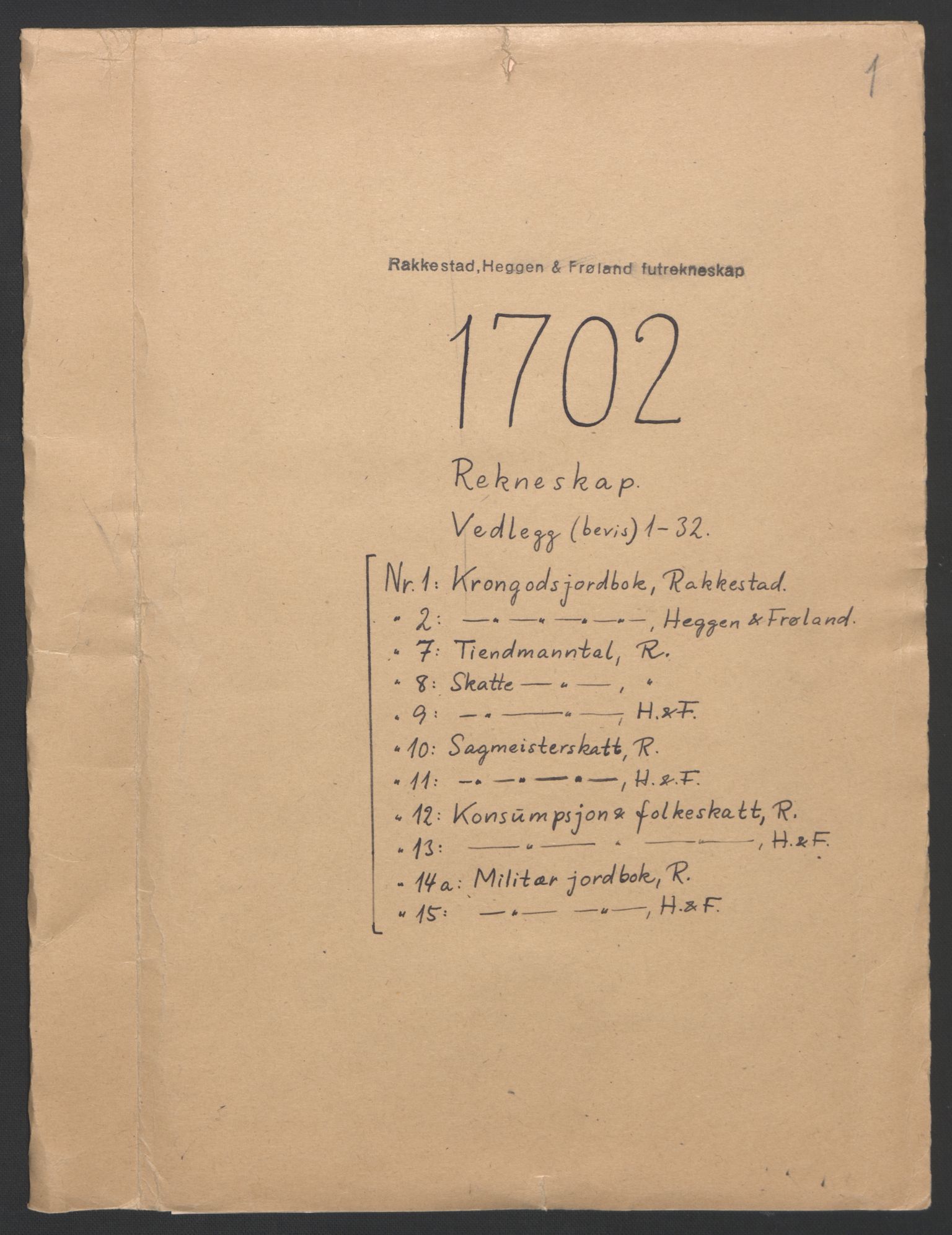 Rentekammeret inntil 1814, Reviderte regnskaper, Fogderegnskap, AV/RA-EA-4092/R07/L0294: Fogderegnskap Rakkestad, Heggen og Frøland, 1702, p. 2