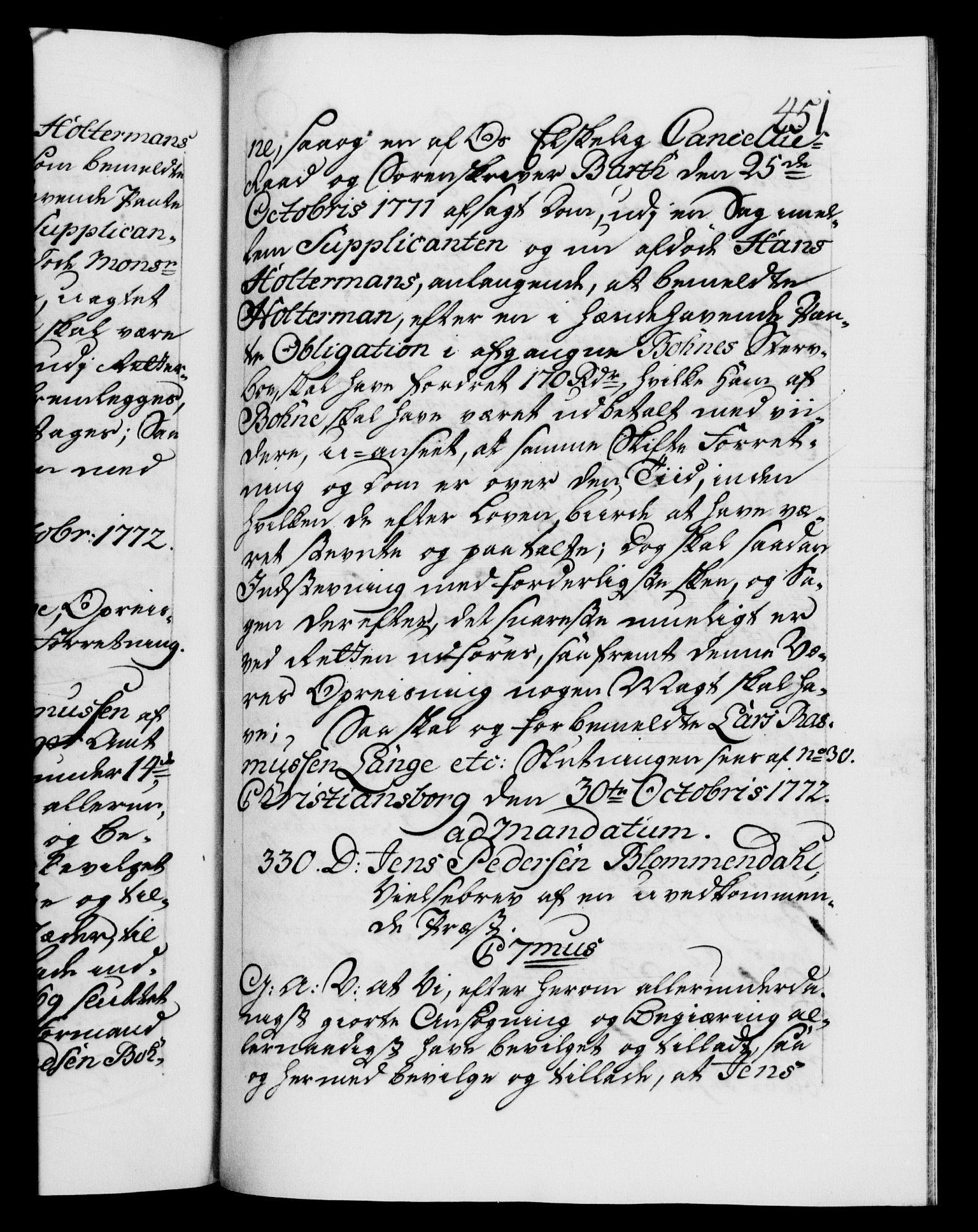 Danske Kanselli 1572-1799, RA/EA-3023/F/Fc/Fca/Fcaa/L0045: Norske registre "Norske eller 3. dept.s åpne brev, 1771-1773, p. 451a