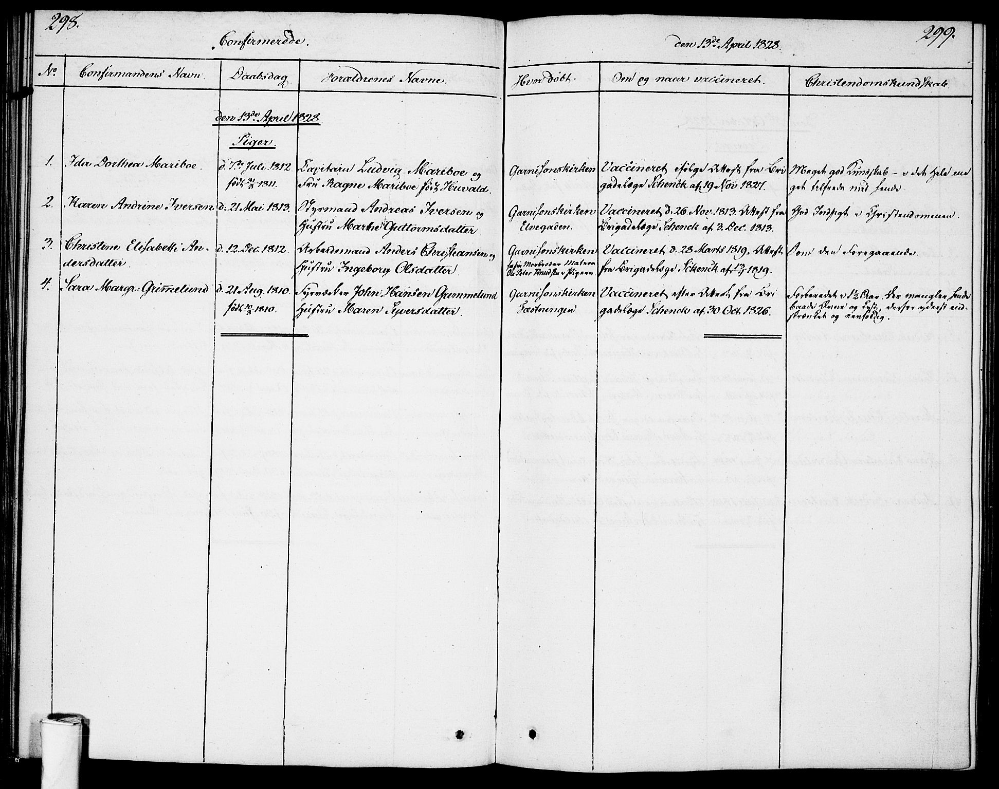 Garnisonsmenigheten Kirkebøker, AV/SAO-A-10846/F/Fa/L0004: Parish register (official) no. 4, 1820-1828, p. 298-299