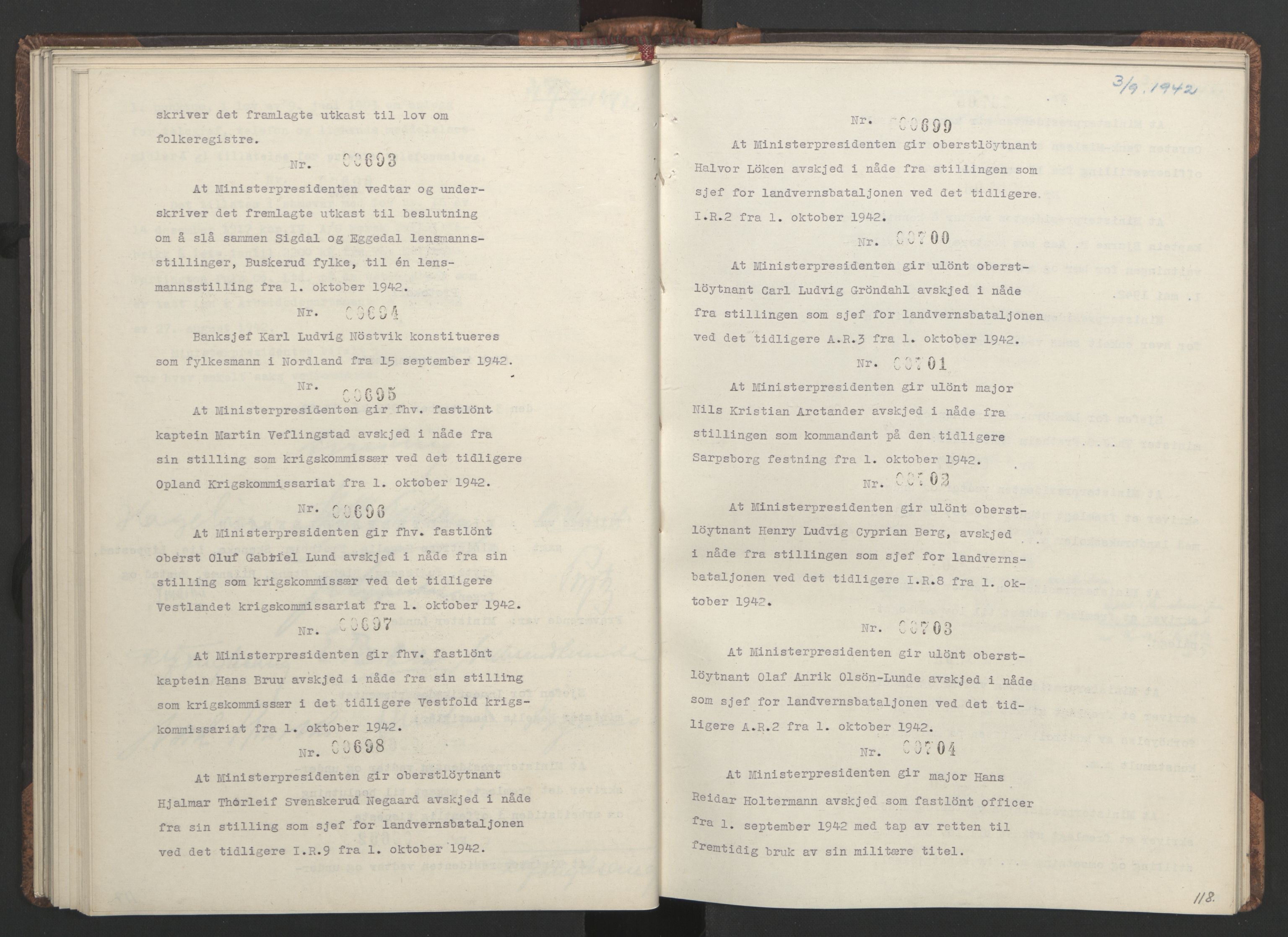 NS-administrasjonen 1940-1945 (Statsrådsekretariatet, de kommisariske statsråder mm), RA/S-4279/D/Da/L0001: Beslutninger og tillegg (1-952 og 1-32), 1942, p. 121