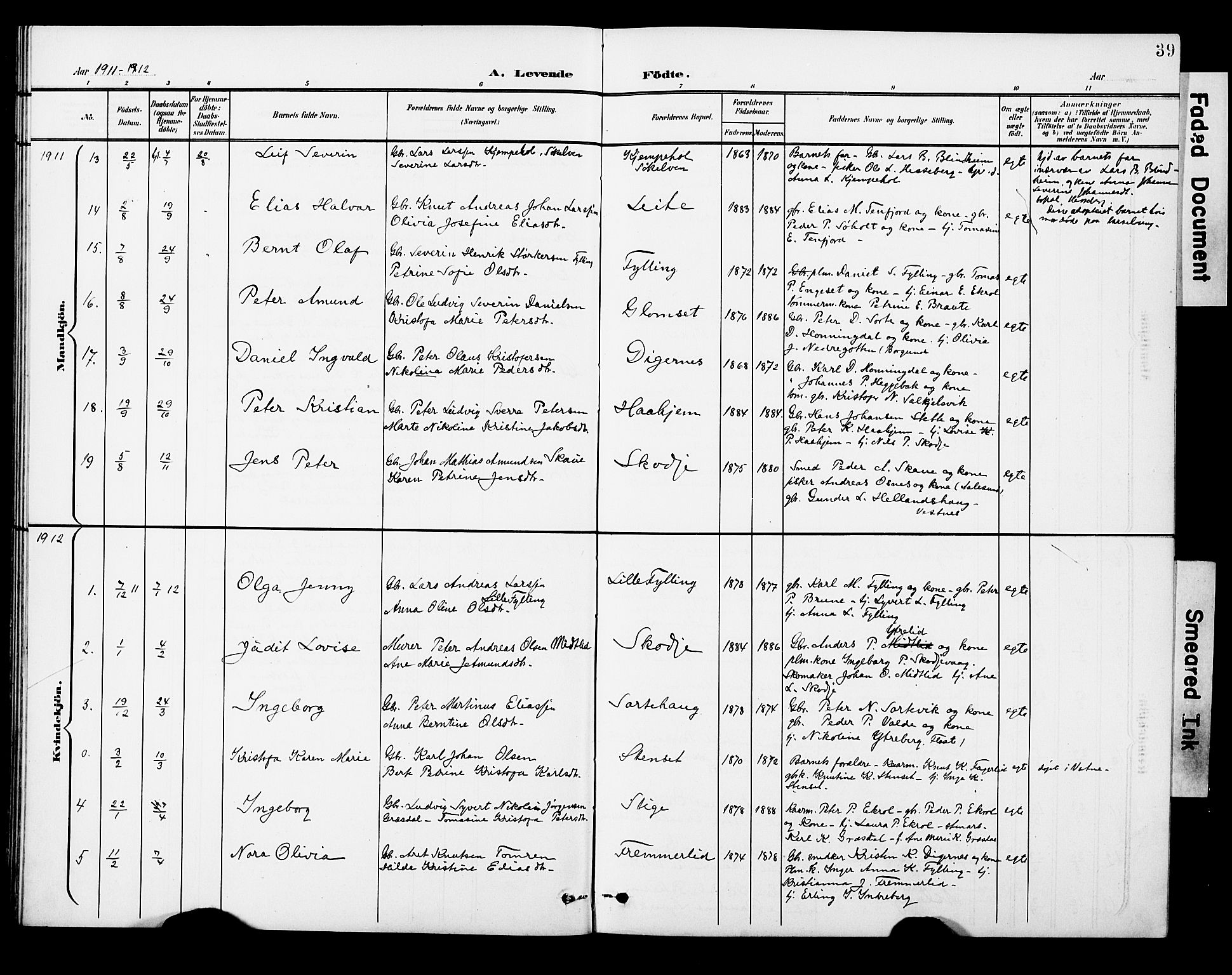 Ministerialprotokoller, klokkerbøker og fødselsregistre - Møre og Romsdal, AV/SAT-A-1454/524/L0366: Parish register (copy) no. 524C07, 1900-1931, p. 39