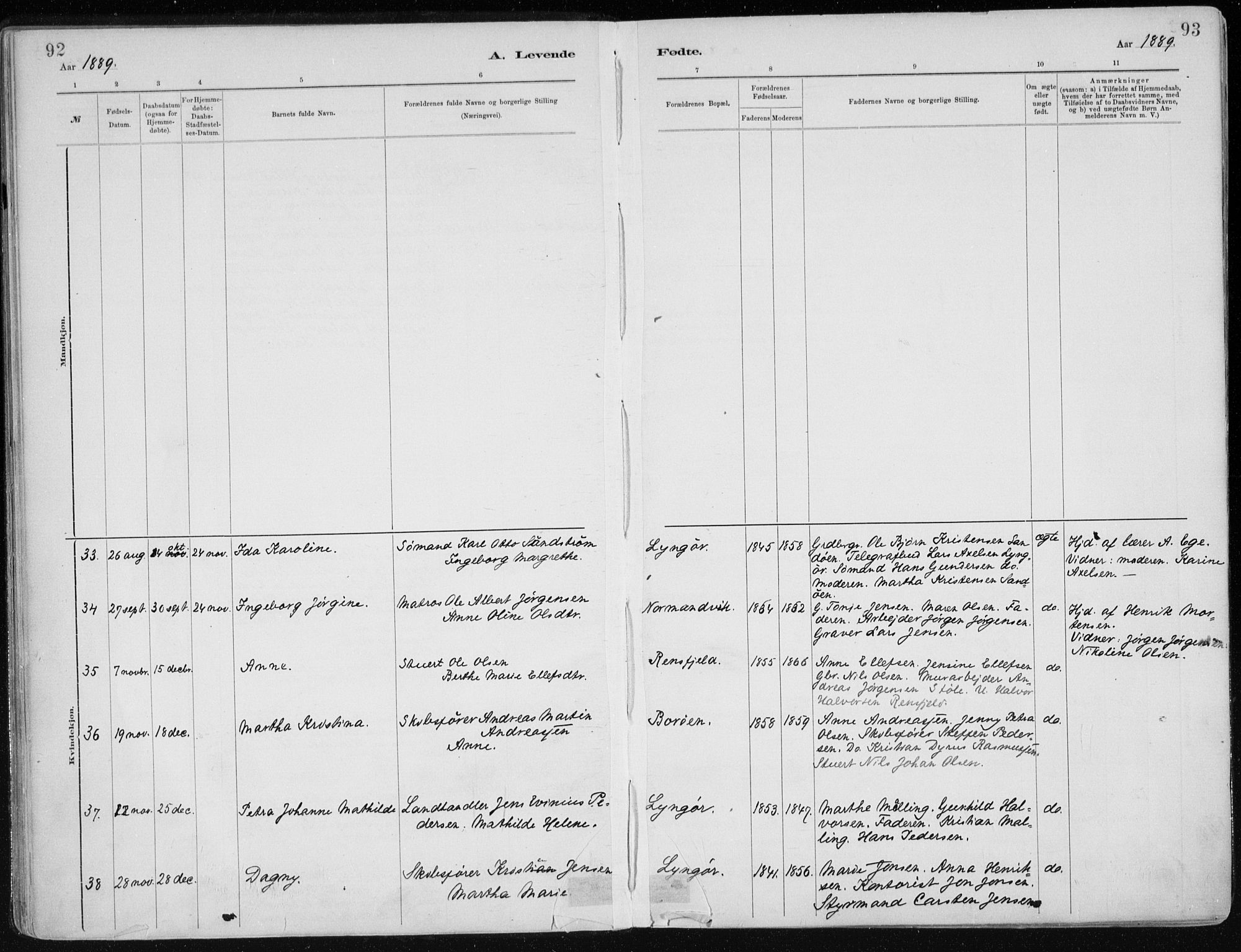 Dypvåg sokneprestkontor, SAK/1111-0007/F/Fa/Faa/L0008: Parish register (official) no. A 8, 1885-1906, p. 92-93