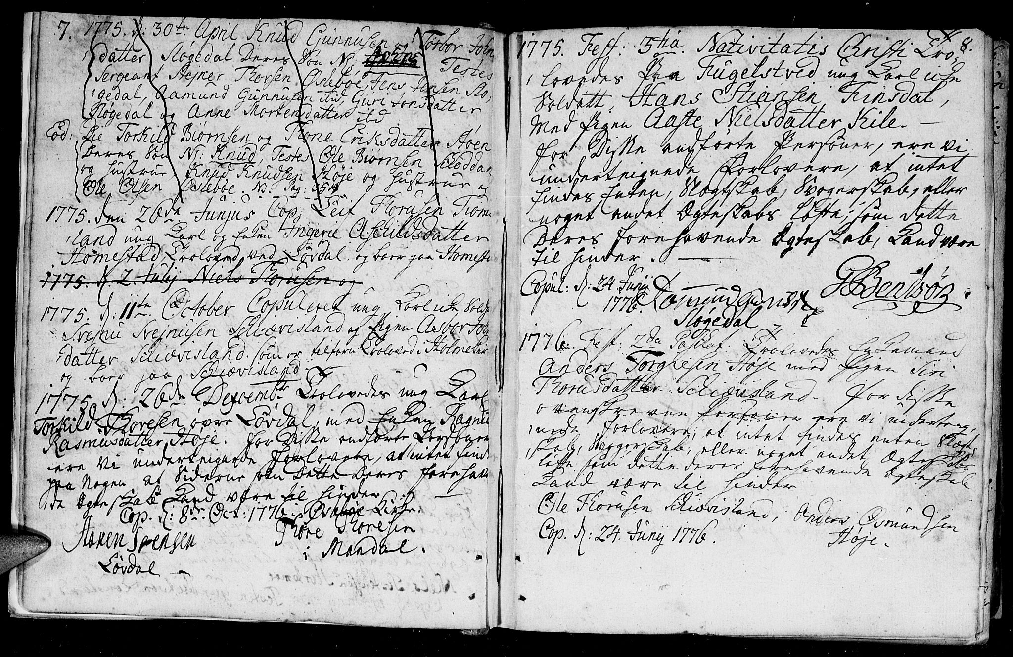 Holum sokneprestkontor, SAK/1111-0022/F/Fa/Fac/L0001: Parish register (official) no. A 1, 1773-1820, p. 7-8