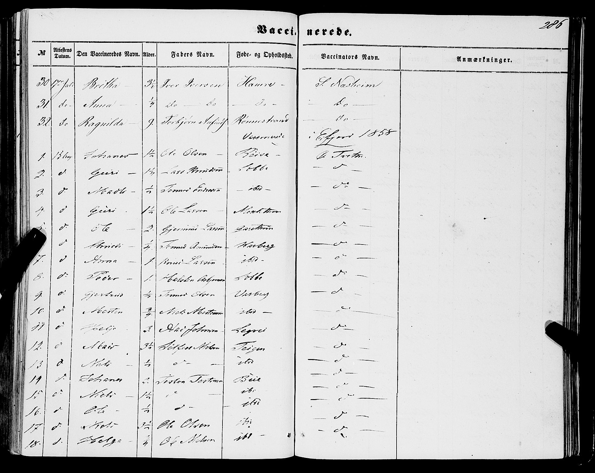 Ulvik sokneprestembete, SAB/A-78801/H/Haa: Parish register (official) no. A 13, 1853-1863, p. 286