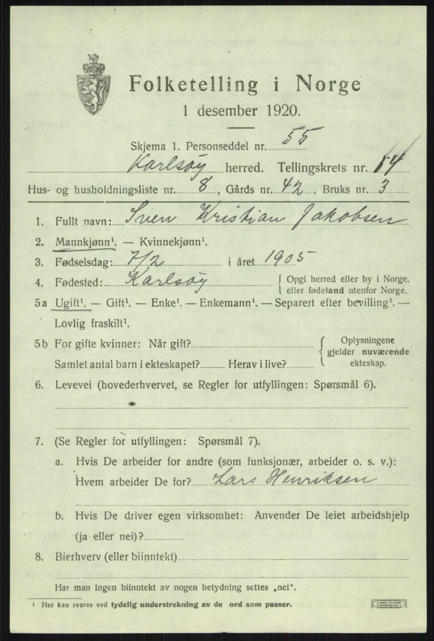 SATØ, 1920 census for Karlsøy, 1920, p. 5205