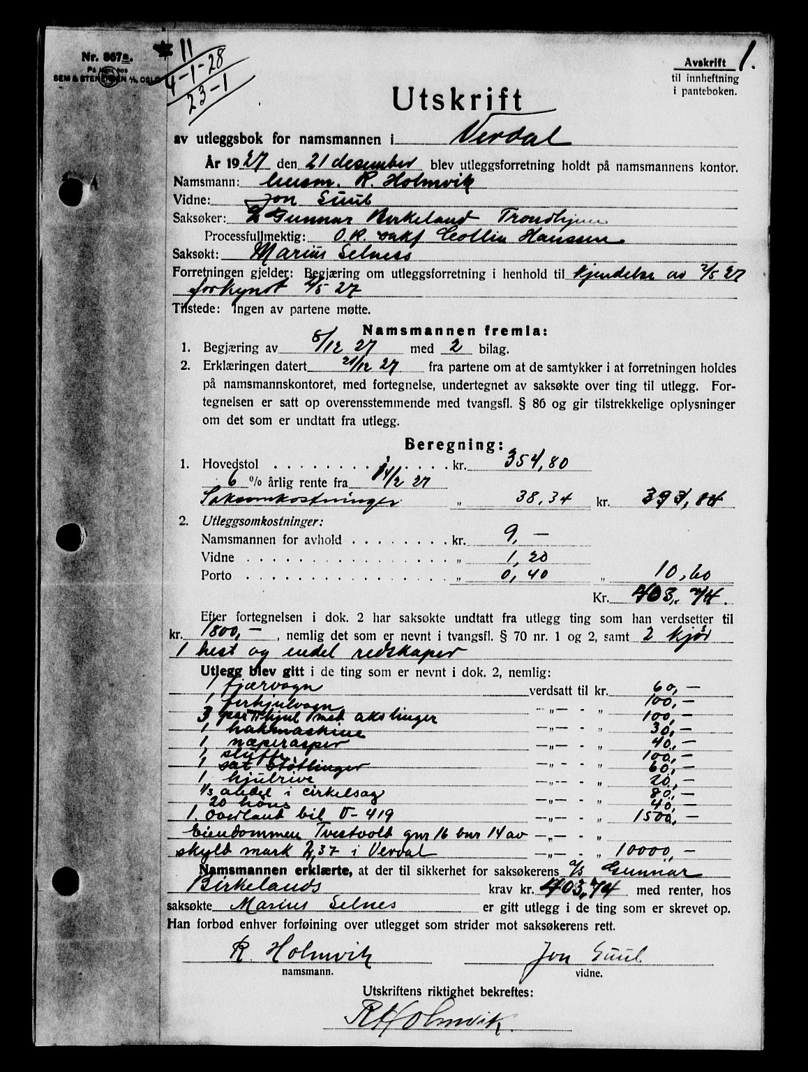 Stjør- og Verdal sorenskriveri, AV/SAT-A-4167/1/2/2C/L0055: Mortgage book no. 23, 1928-1928, Deed date: 04.01.1928