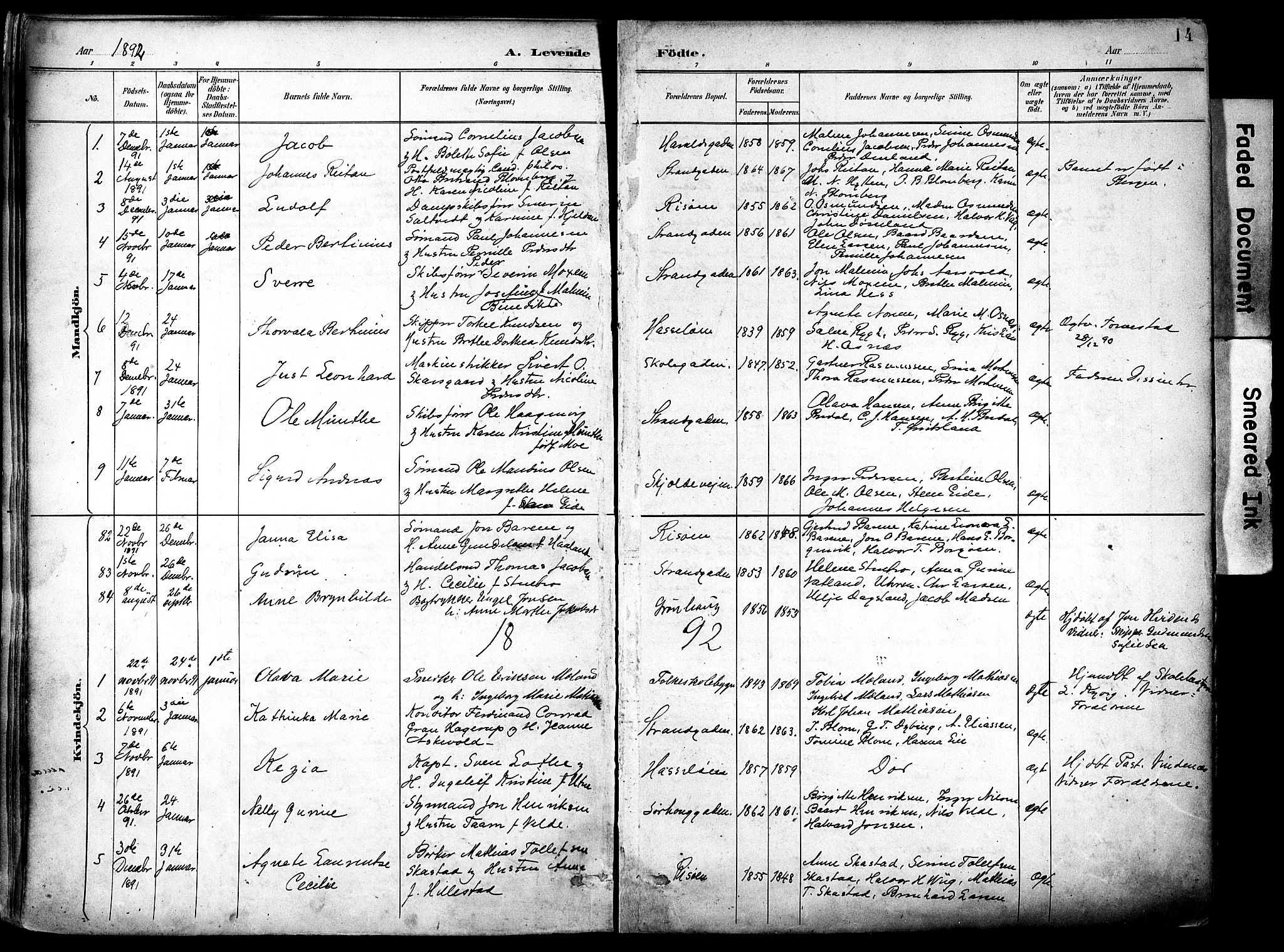 Haugesund sokneprestkontor, AV/SAST-A -101863/H/Ha/Haa/L0006: Parish register (official) no. A 6, 1891-1907, p. 14