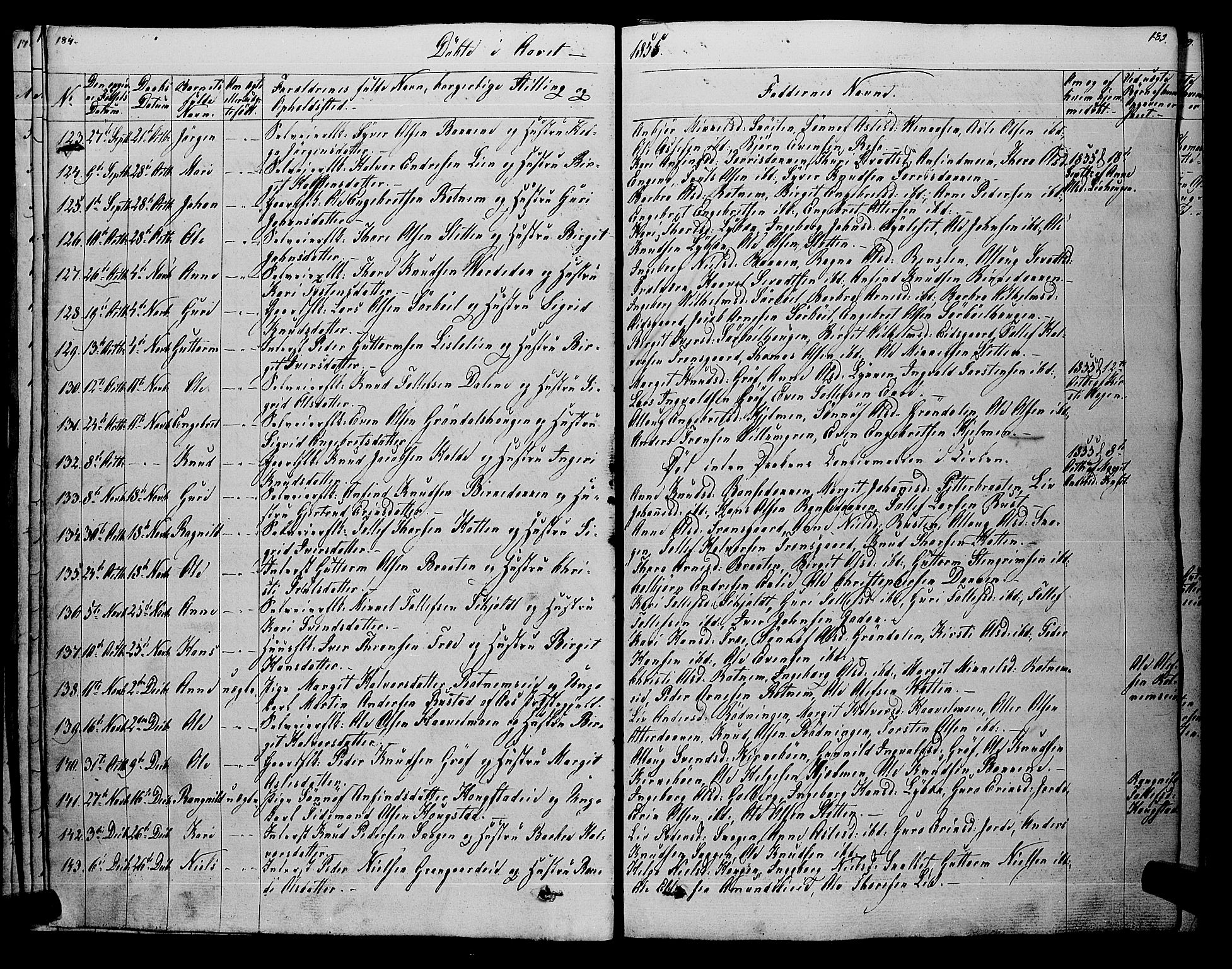 Gol kirkebøker, SAKO/A-226/F/Fa/L0002: Parish register (official) no. I 2, 1837-1863, p. 184-185