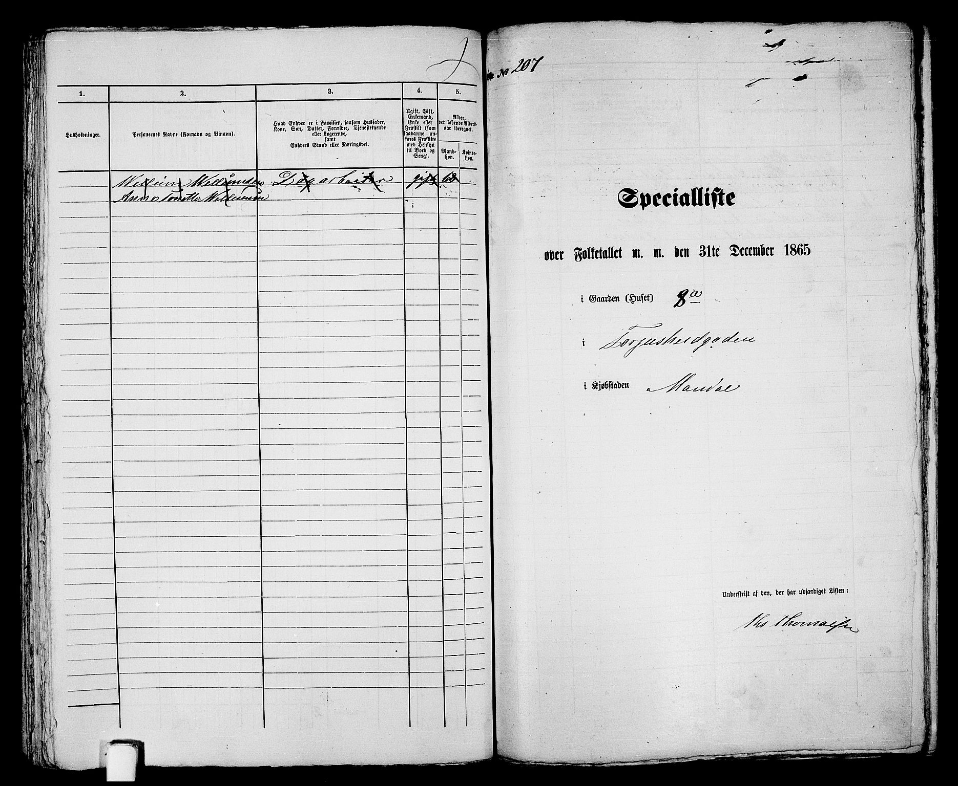 RA, 1865 census for Mandal/Mandal, 1865, p. 416