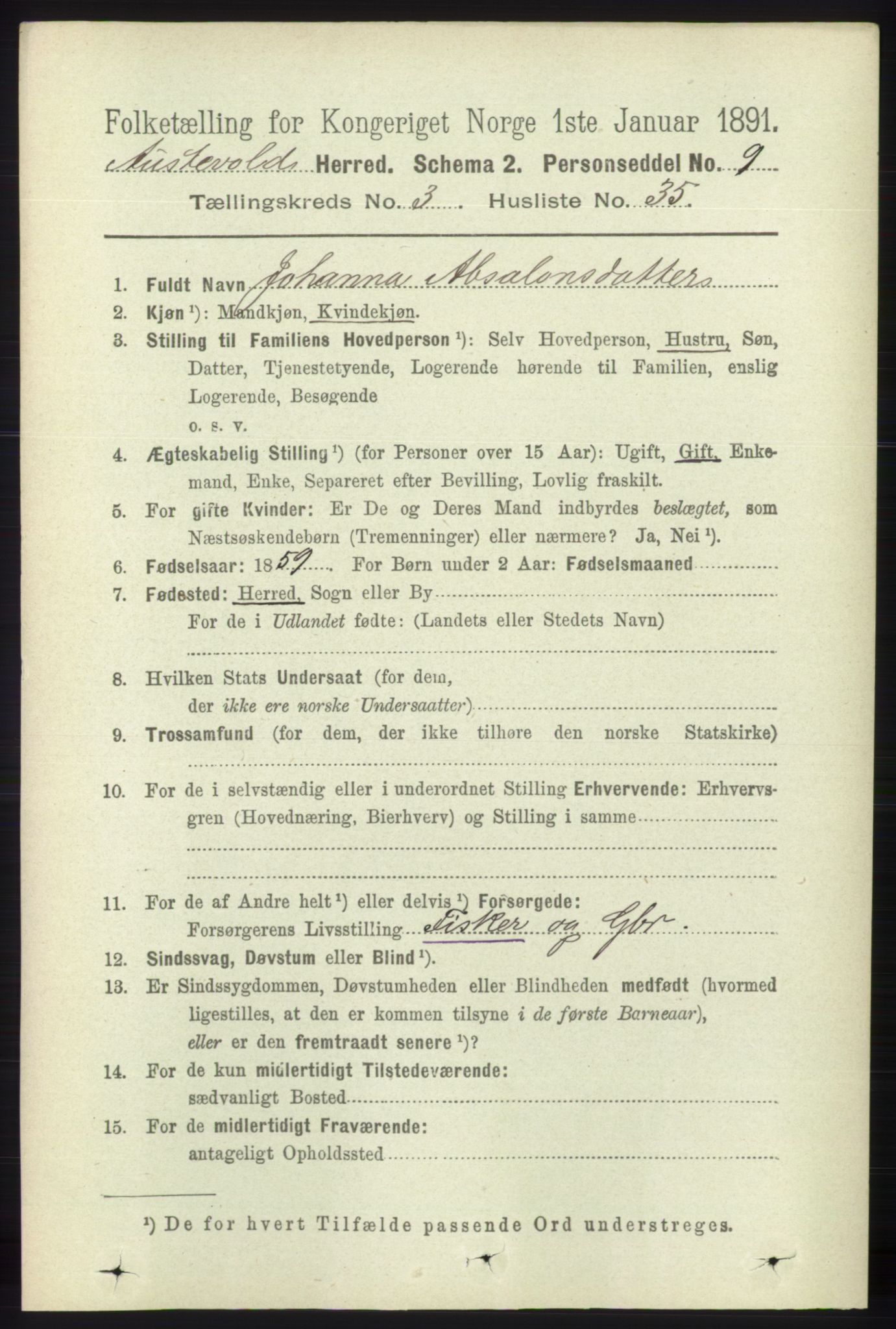 RA, 1891 census for 1244 Austevoll, 1891, p. 1194