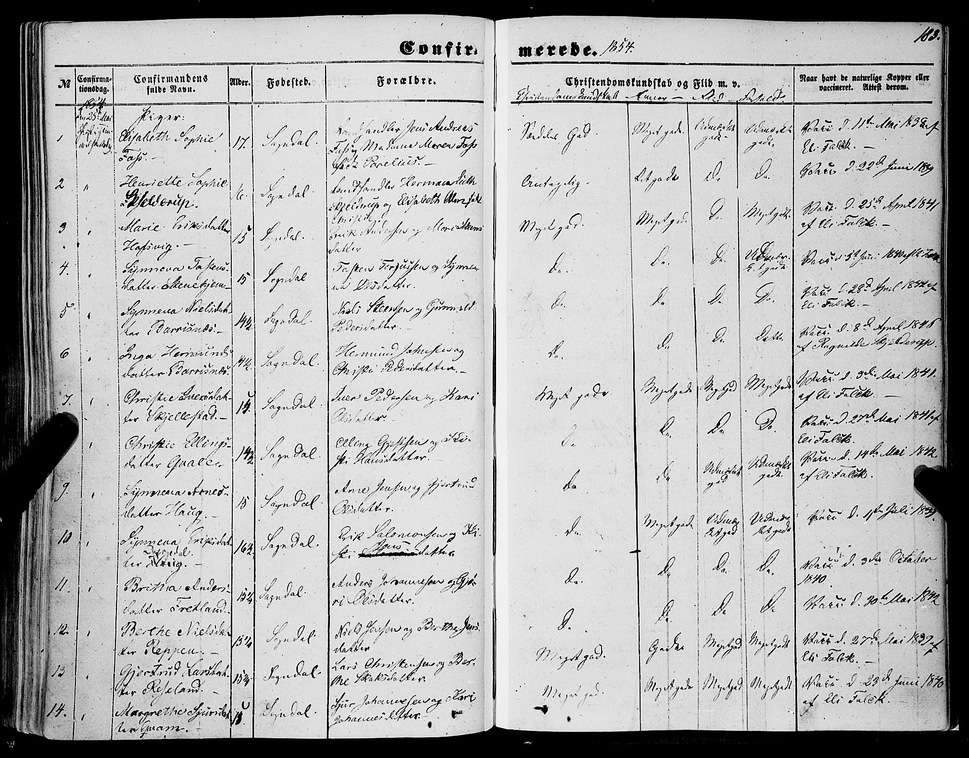 Sogndal sokneprestembete, AV/SAB-A-81301/H/Haa/Haaa/L0012I: Parish register (official) no. A 12I, 1847-1859, p. 183