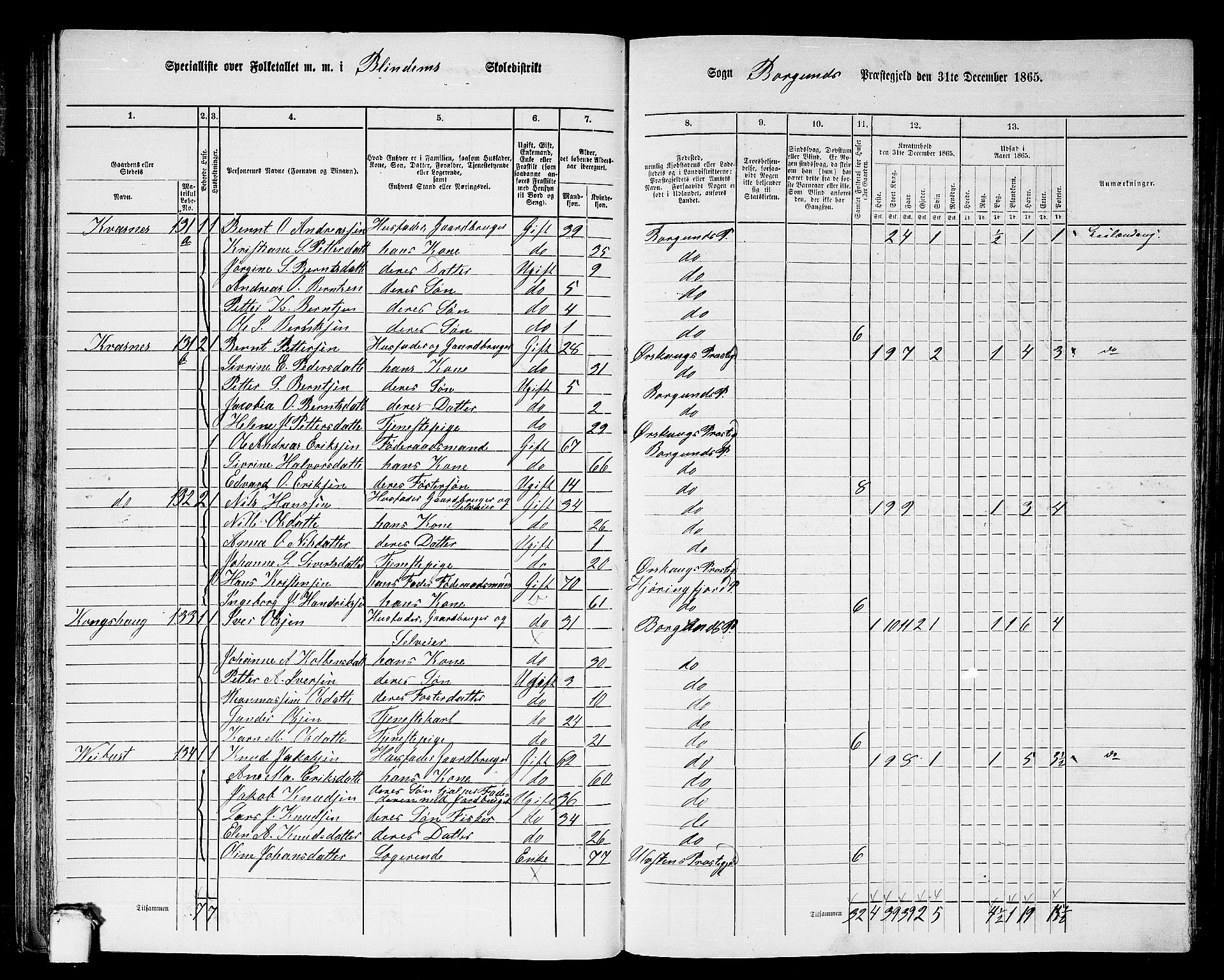 RA, 1865 census for Borgund, 1865, p. 43