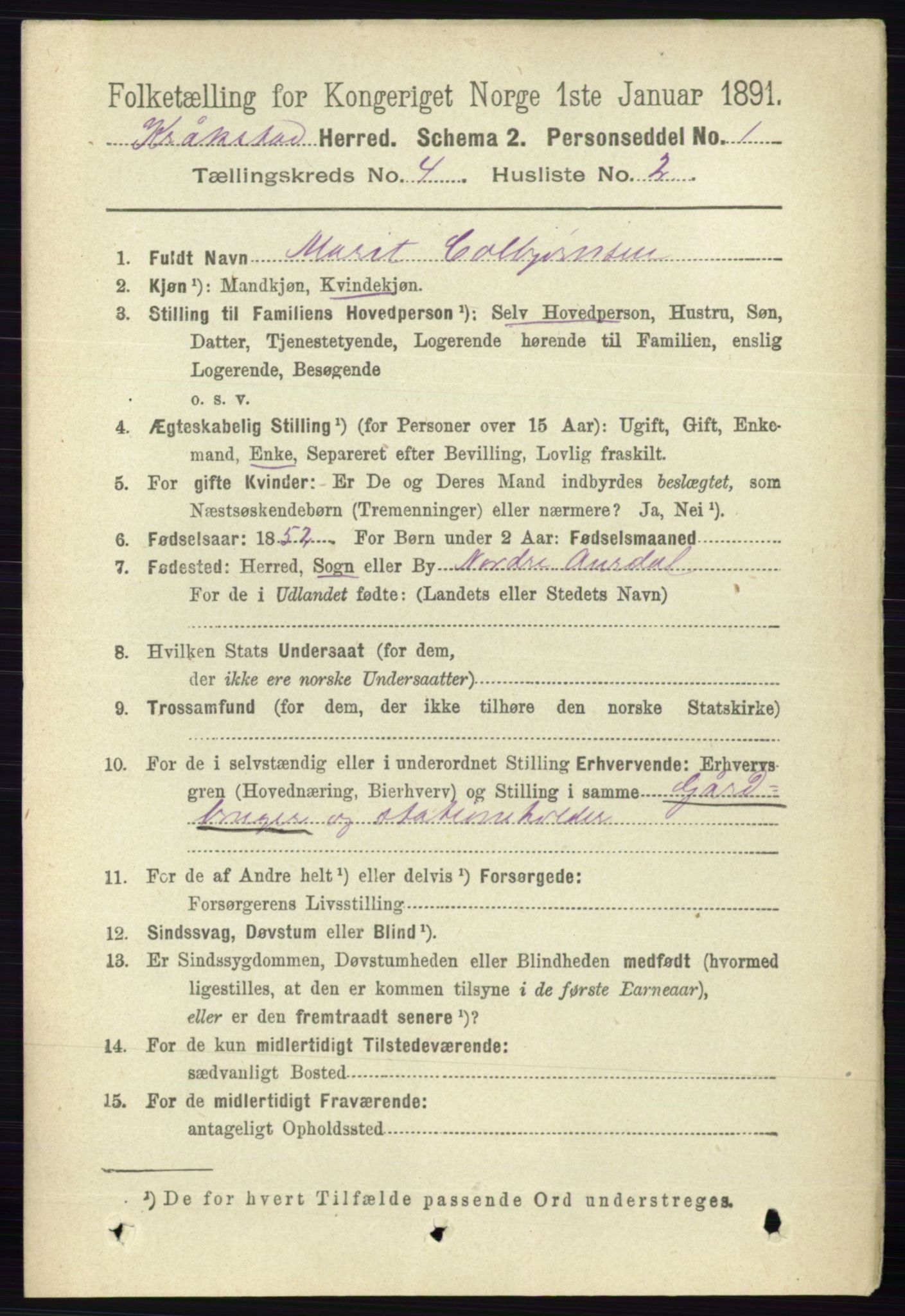 RA, 1891 census for 0212 Kråkstad, 1891, p. 1729