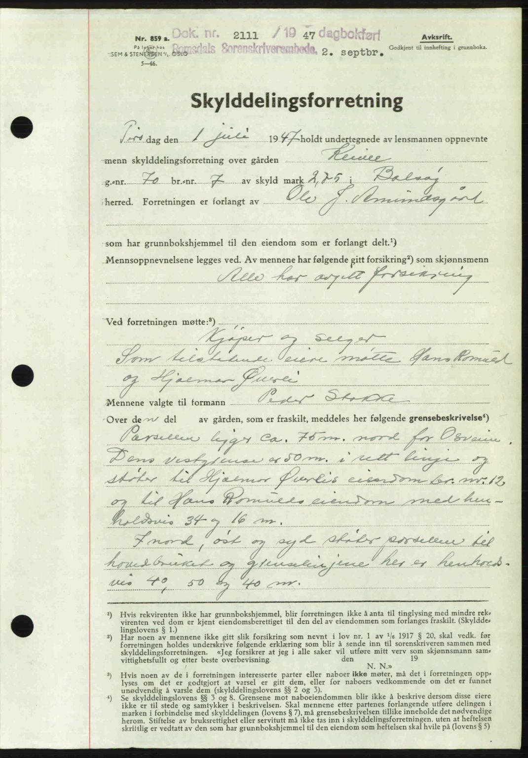 Romsdal sorenskriveri, AV/SAT-A-4149/1/2/2C: Mortgage book no. A23, 1947-1947, Diary no: : 2111/1947