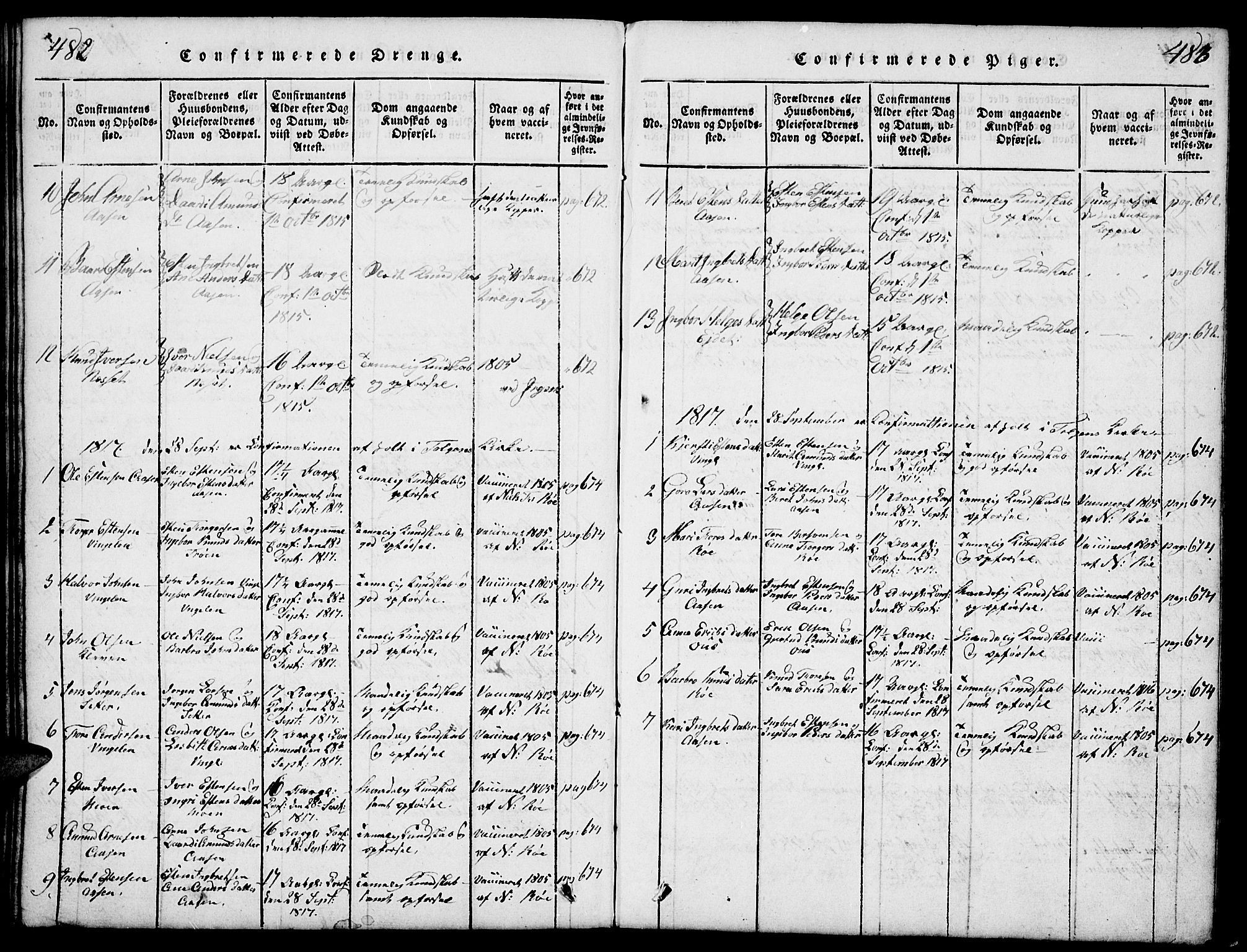 Tolga prestekontor, SAH/PREST-062/L/L0003: Parish register (copy) no. 3, 1815-1862, p. 482-483