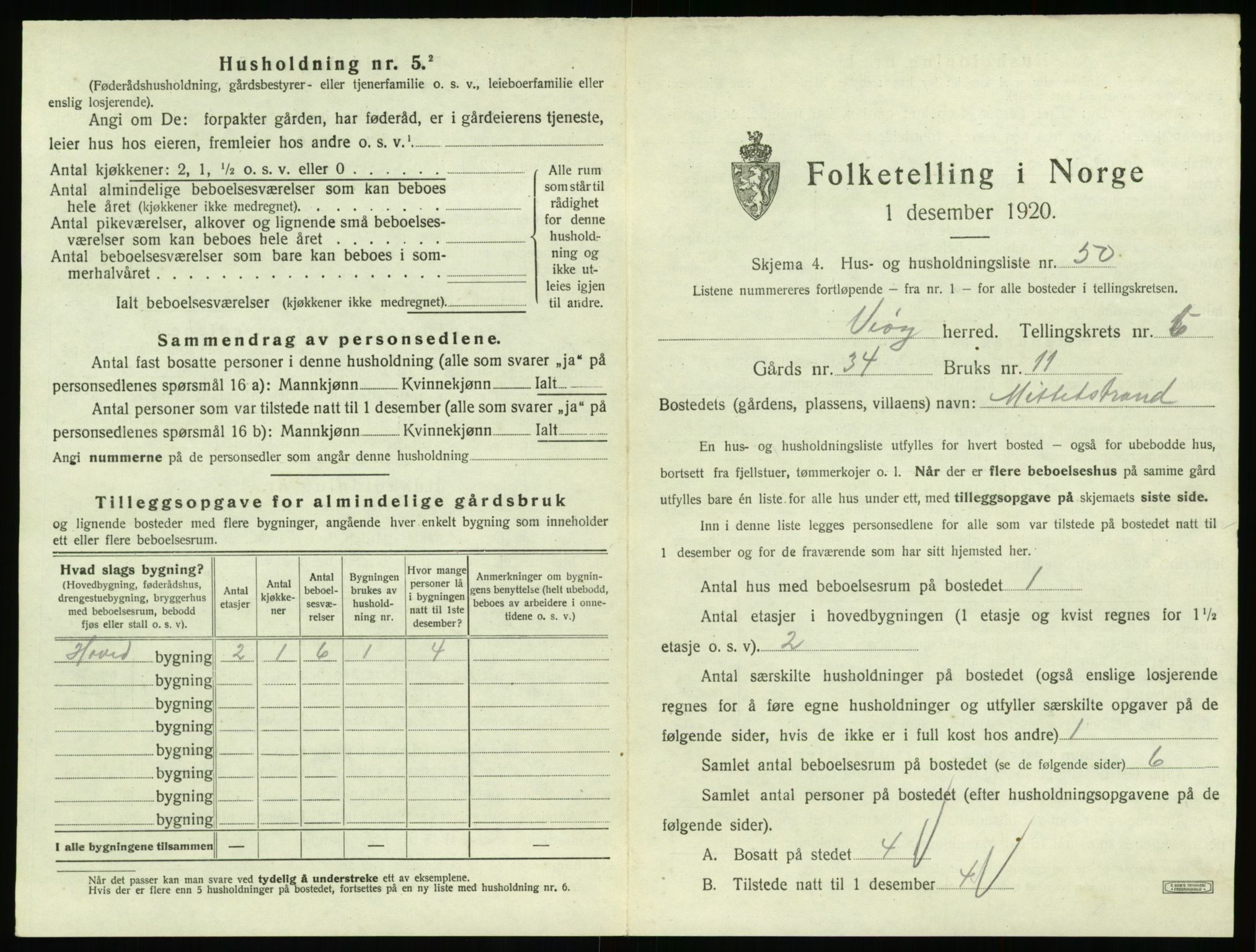 SAT, 1920 census for Veøy, 1920, p. 445