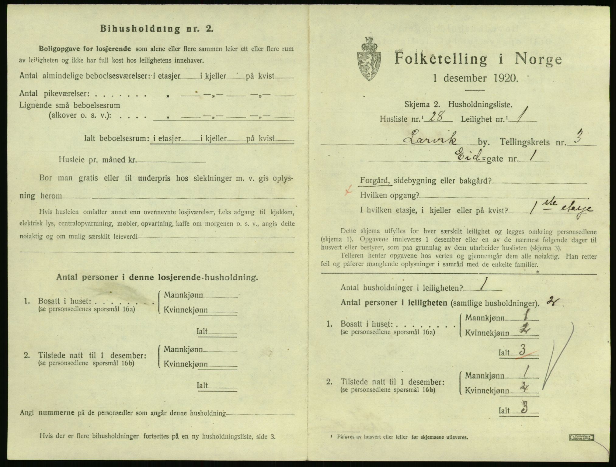 SAKO, 1920 census for Larvik, 1920, p. 3984