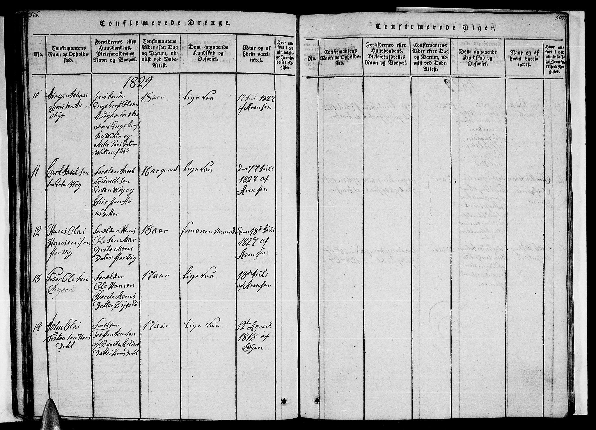 Ministerialprotokoller, klokkerbøker og fødselsregistre - Nordland, AV/SAT-A-1459/805/L0105: Parish register (copy) no. 805C01, 1820-1839, p. 506-507