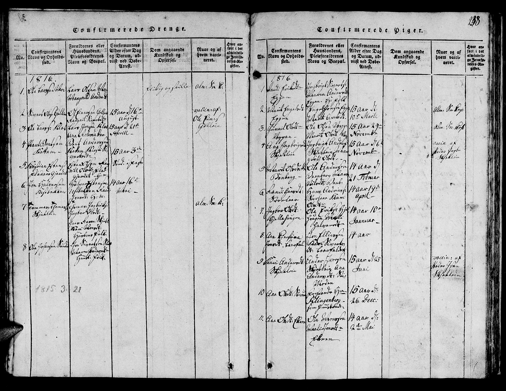 Ministerialprotokoller, klokkerbøker og fødselsregistre - Sør-Trøndelag, SAT/A-1456/613/L0393: Parish register (copy) no. 613C01, 1816-1886, p. 238