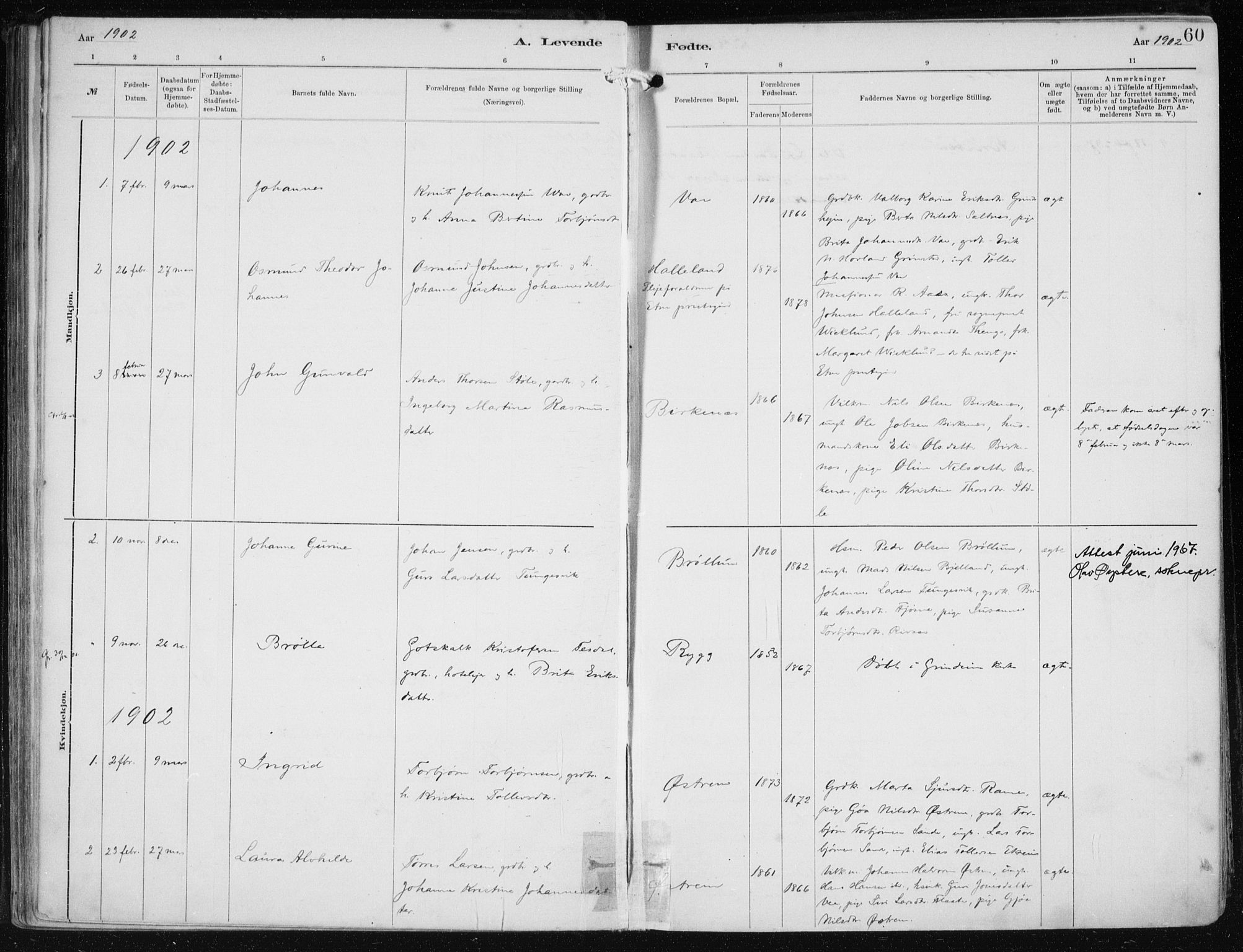 Etne sokneprestembete, SAB/A-75001/H/Haa: Parish register (official) no. B  1, 1879-1919, p. 60