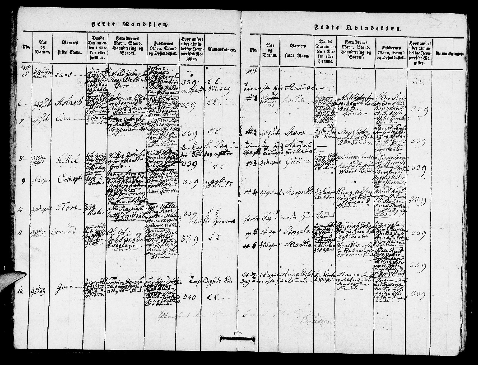 Hjelmeland sokneprestkontor, SAST/A-101843/01/IV/L0005: Parish register (official) no. A 5, 1816-1841, p. 5