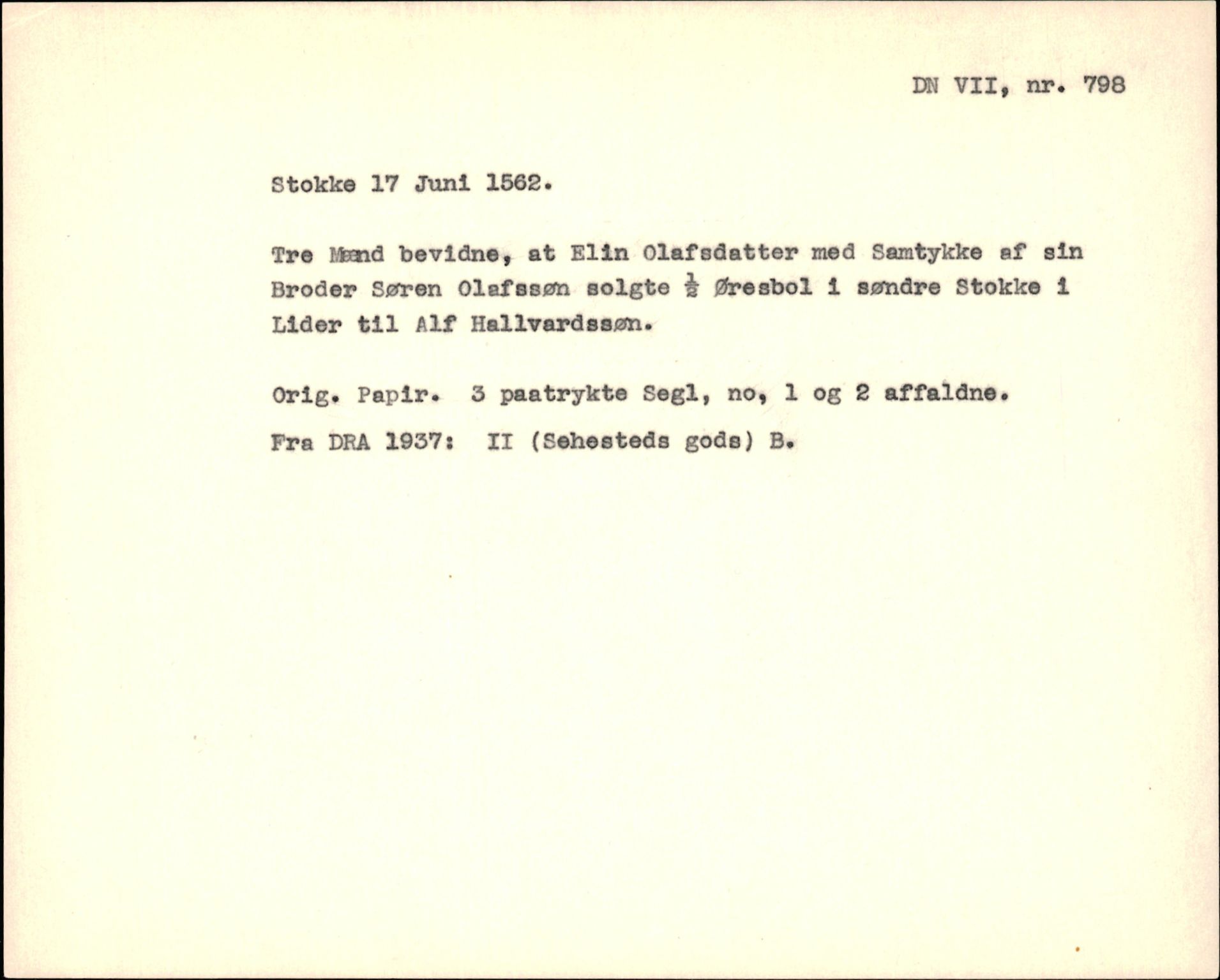 Riksarkivets diplomsamling, AV/RA-EA-5965/F35/F35f/L0001: Regestsedler: Diplomer fra DRA 1937 og 1996, p. 517