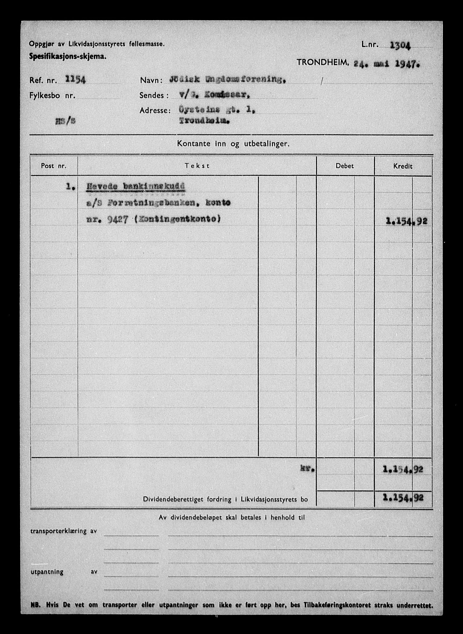 Justisdepartementet, Tilbakeføringskontoret for inndratte formuer, AV/RA-S-1564/H/Hc/Hca/L0899: --, 1945-1947, p. 247