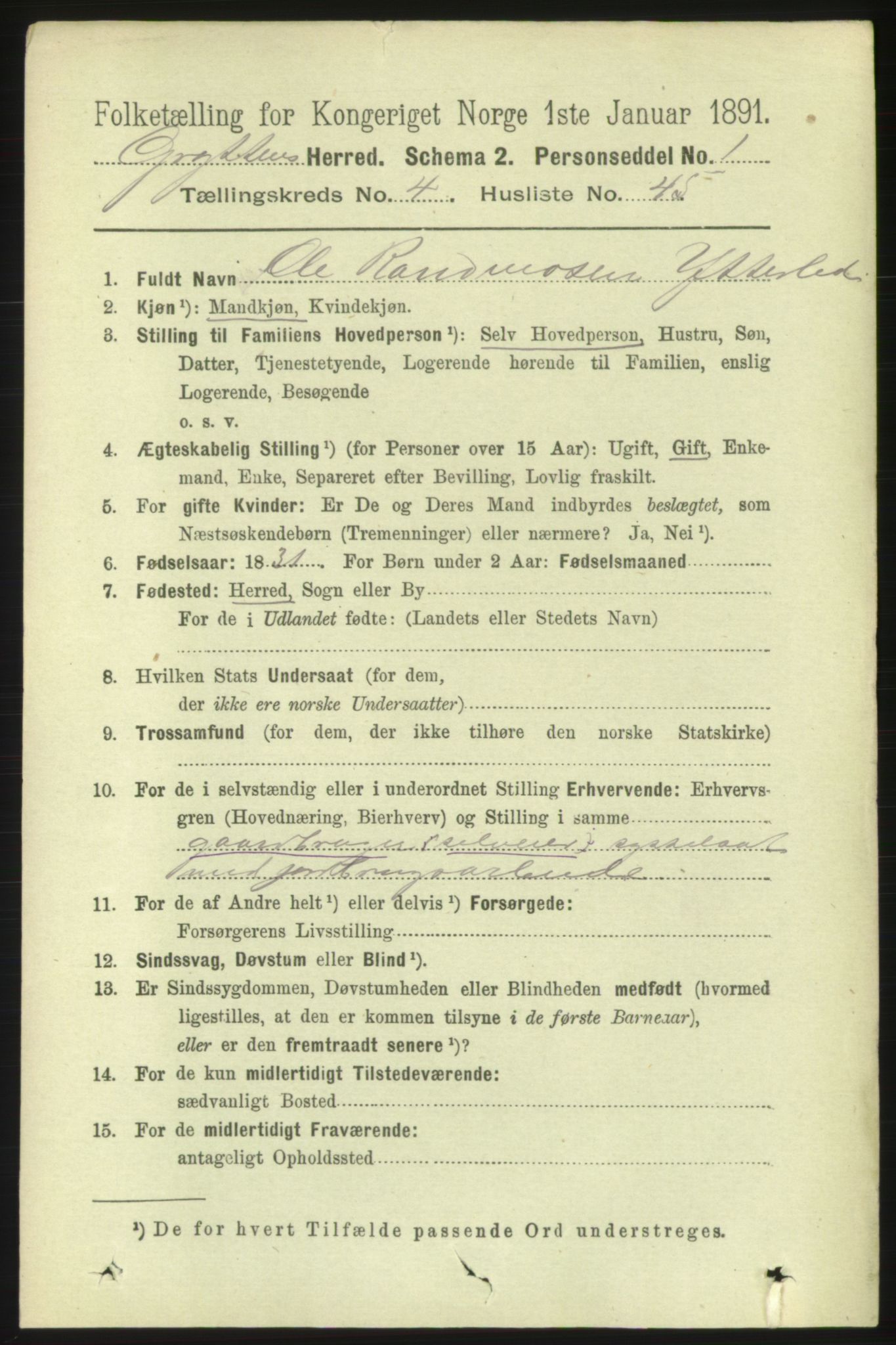 RA, 1891 census for 1539 Grytten, 1891, p. 1559