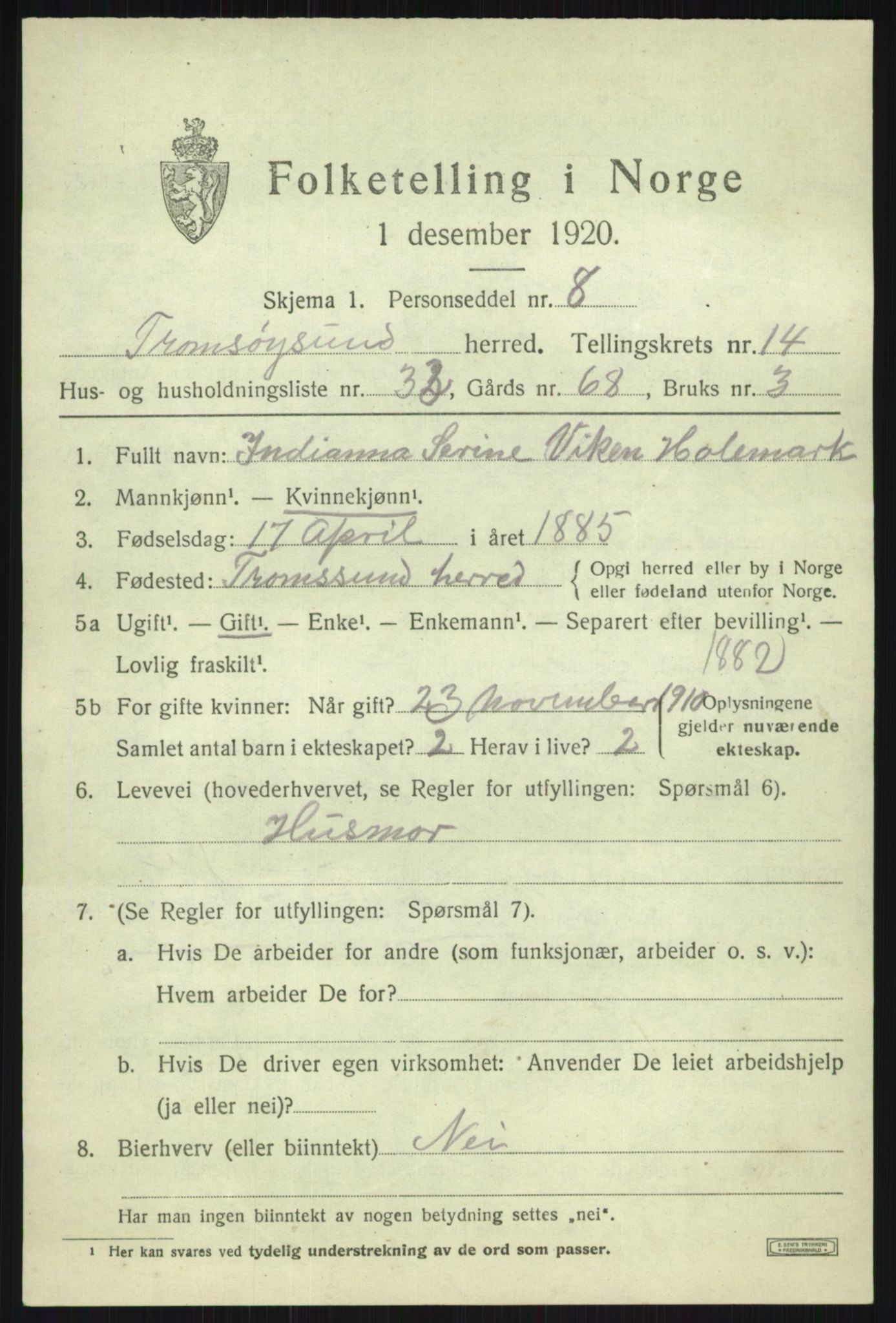 SATØ, 1920 census for Tromsøysund, 1920, p. 8902