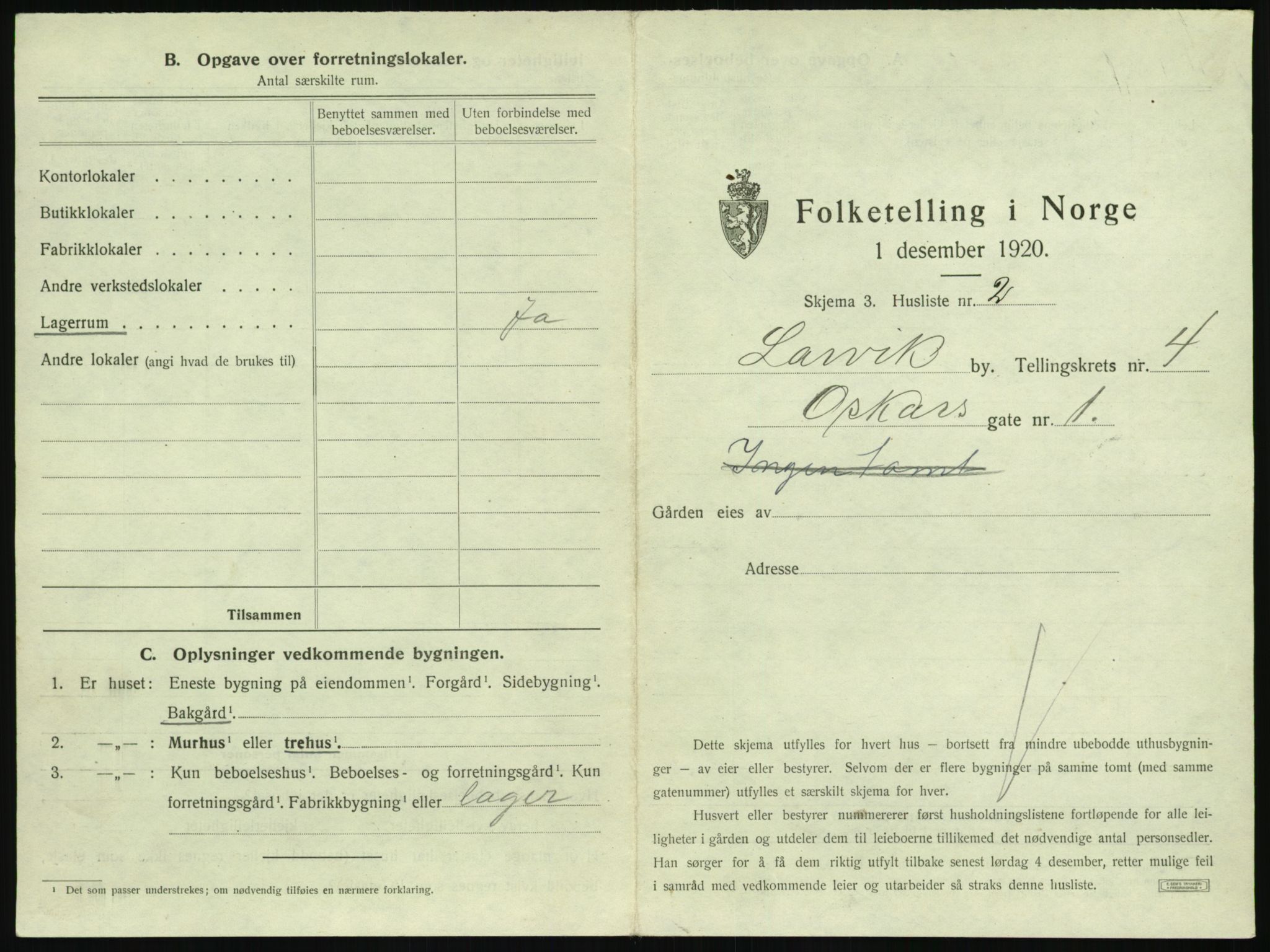 SAKO, 1920 census for Larvik, 1920, p. 750