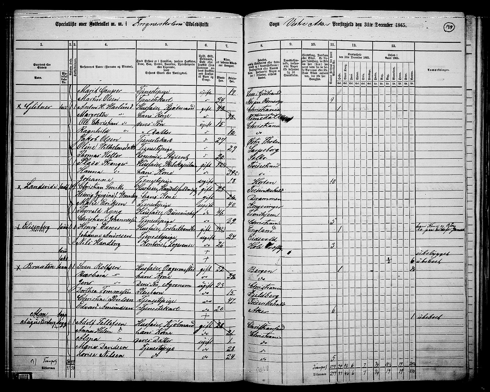 RA, 1865 census for Vestre Aker, 1865, p. 303