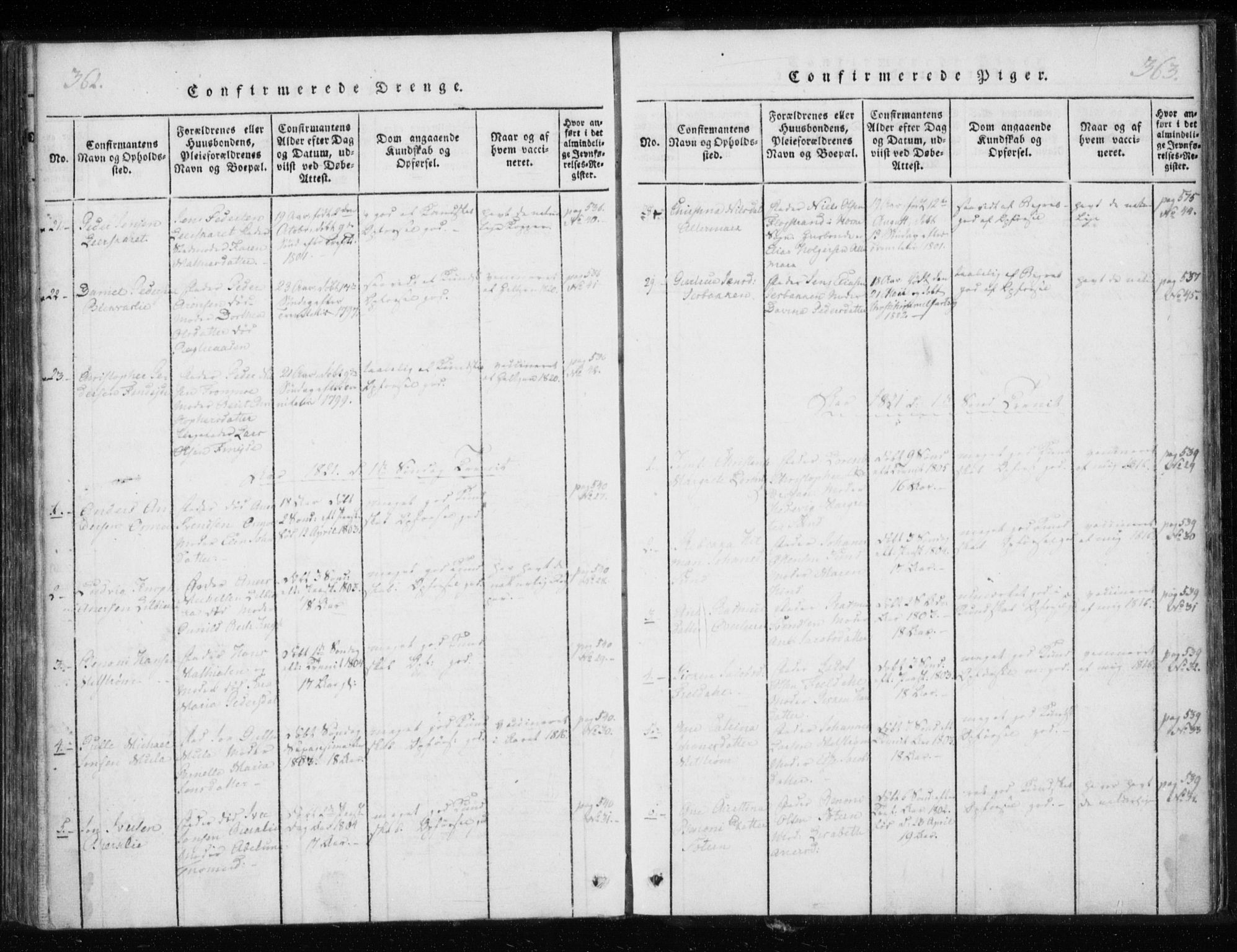 Ministerialprotokoller, klokkerbøker og fødselsregistre - Nordland, AV/SAT-A-1459/825/L0353: Parish register (official) no. 825A07, 1820-1826, p. 362-363