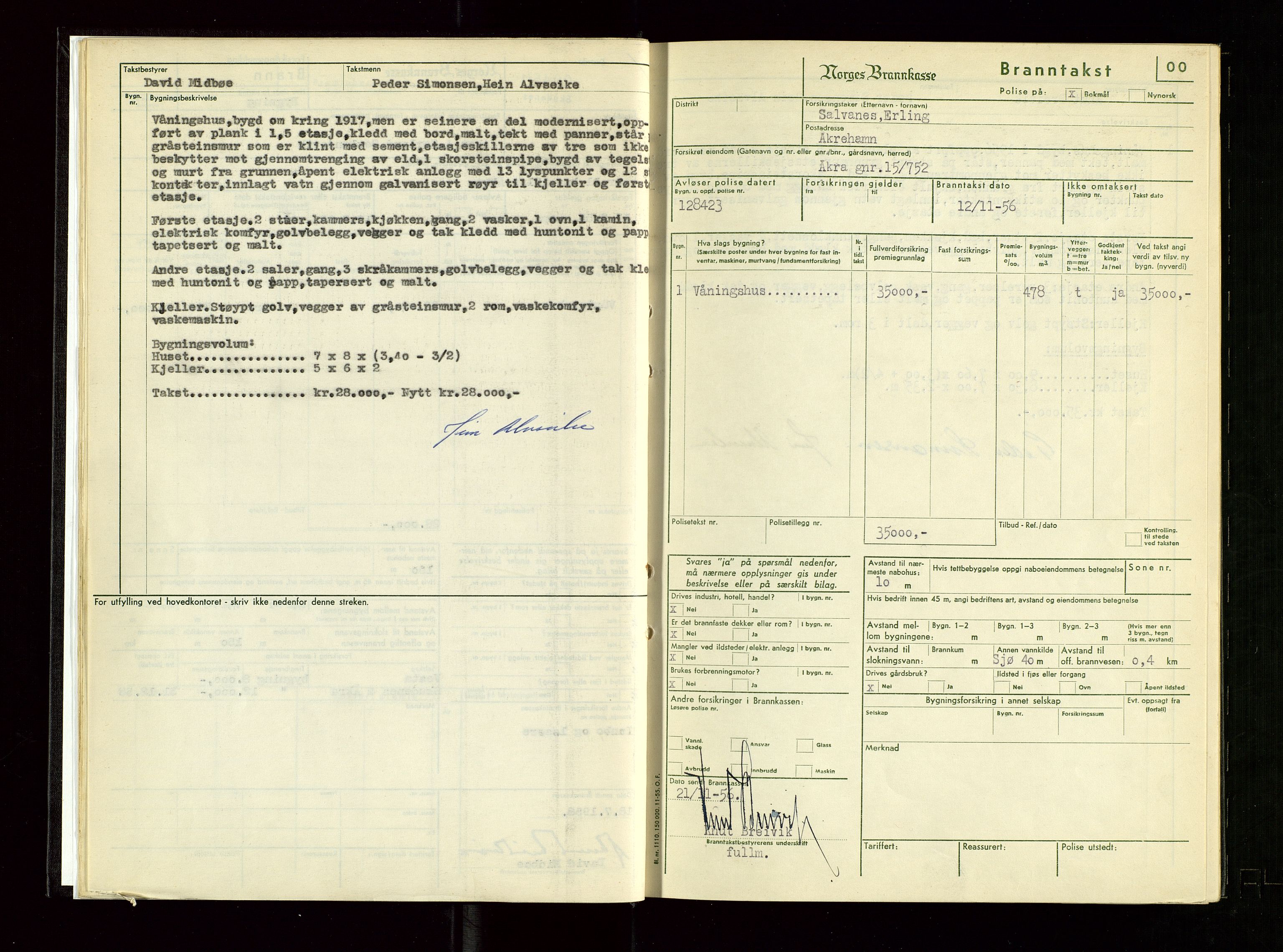 Skudenes lensmannskontor, AV/SAST-A-100444/Gob/L0004: Branntakstprotokoll, 1956-1959