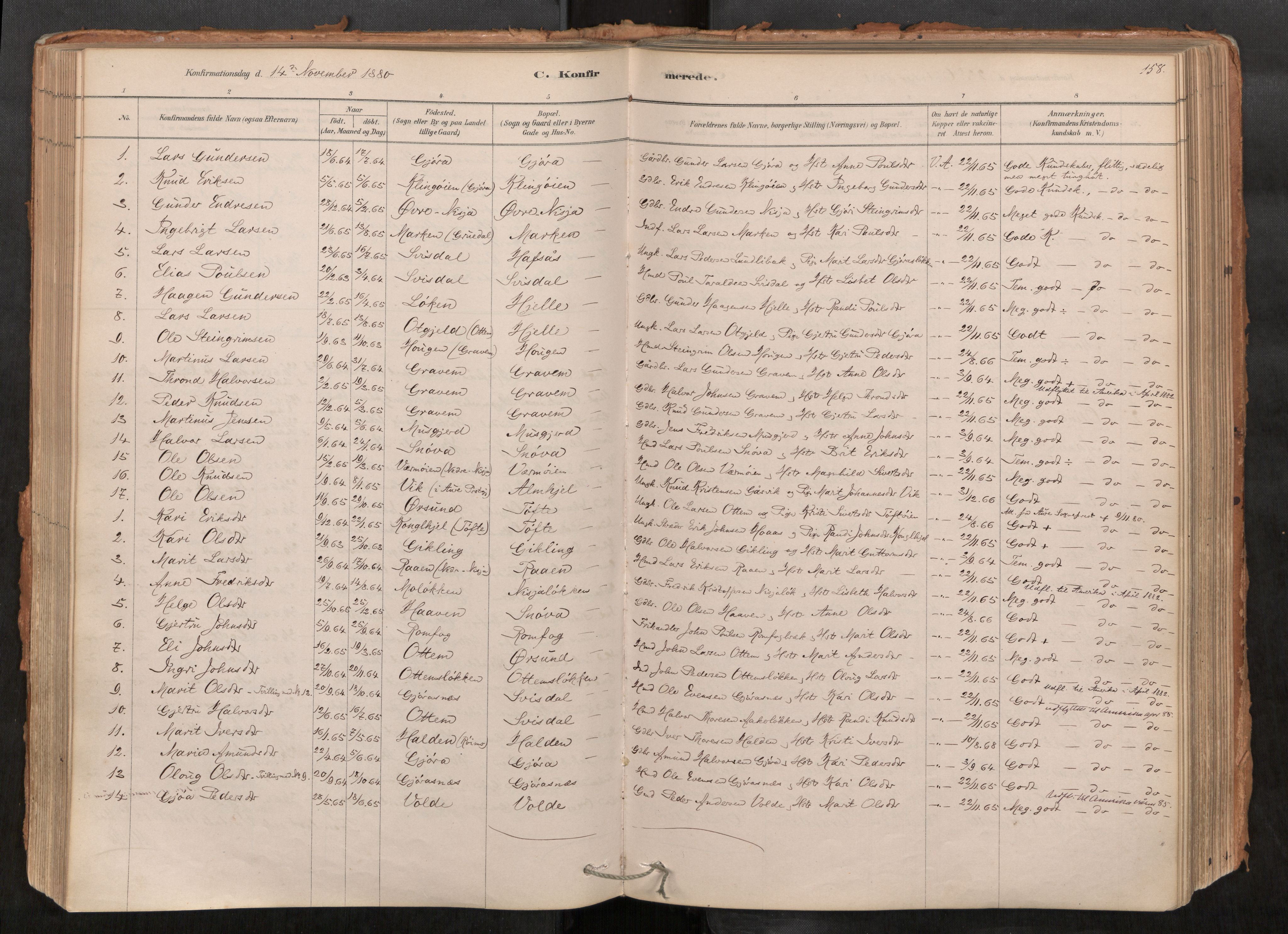 Sunndal sokneprestkontor, AV/SAT-A-1085/1/I/I1/I1a/L0001: Parish register (official) no. 1, 1877-1914, p. 158