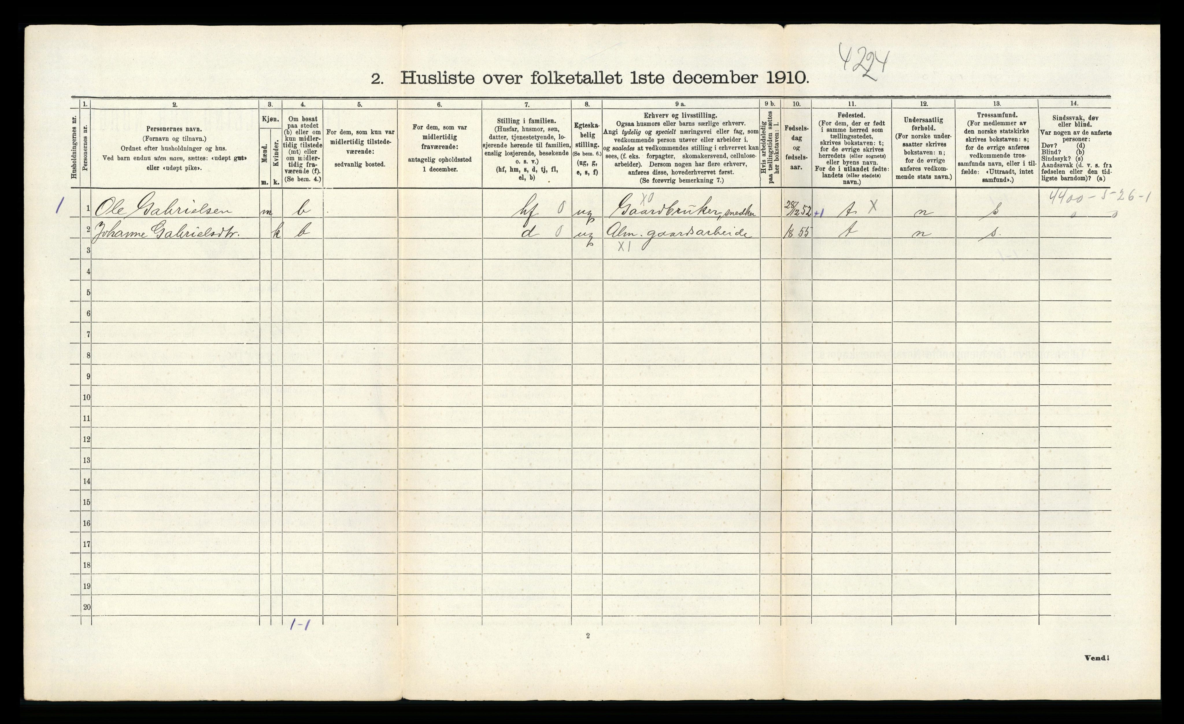 RA, 1910 census for Gyland, 1910, p. 413