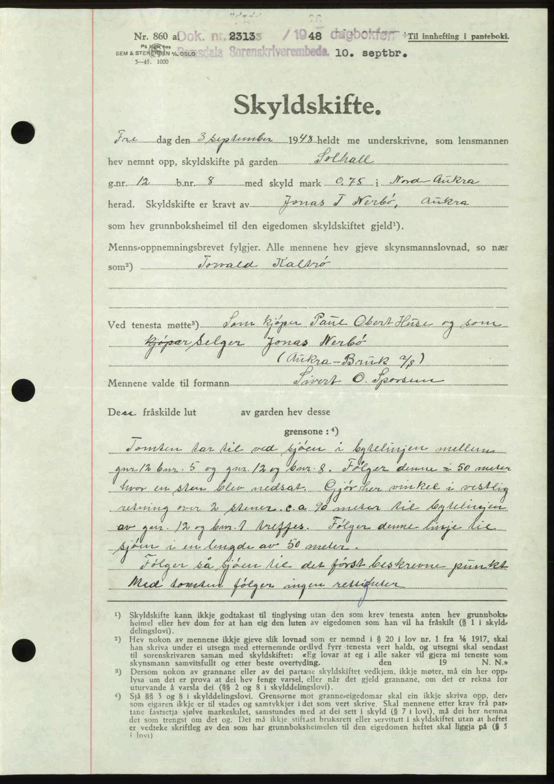 Romsdal sorenskriveri, AV/SAT-A-4149/1/2/2C: Mortgage book no. A27, 1948-1948, Diary no: : 2313/1948