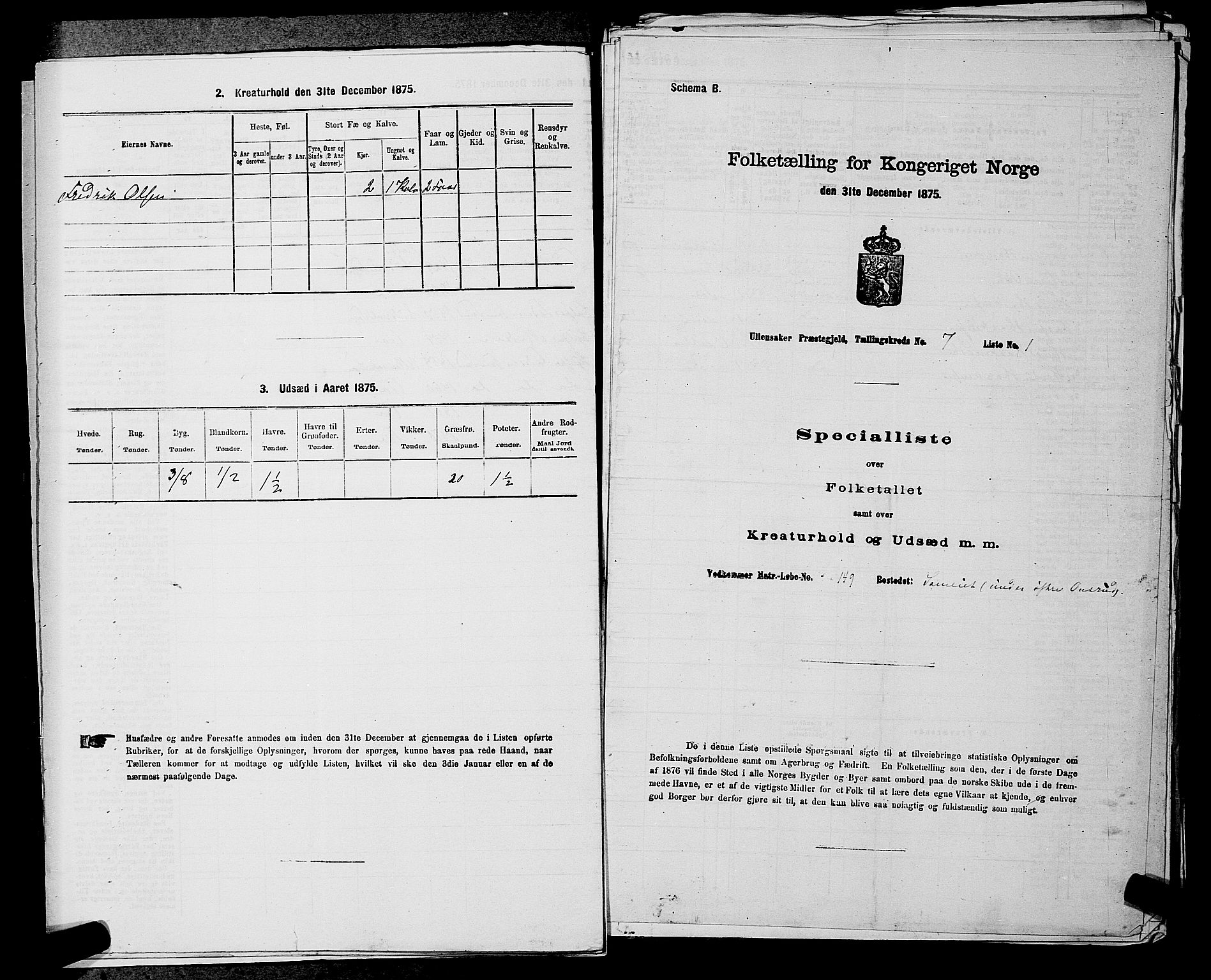 RA, 1875 census for 0235P Ullensaker, 1875, p. 936