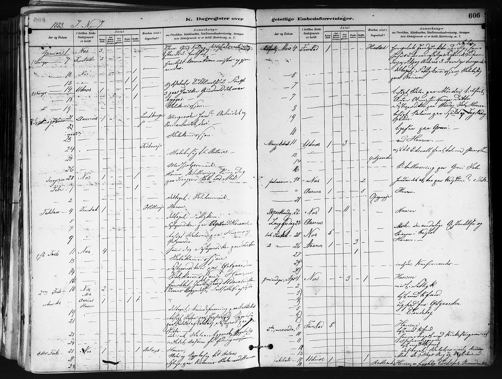 Nes prestekontor Kirkebøker, SAO/A-10410/F/Fa/L0010: Parish register (official) no. I 10, 1883-1898, p. 606