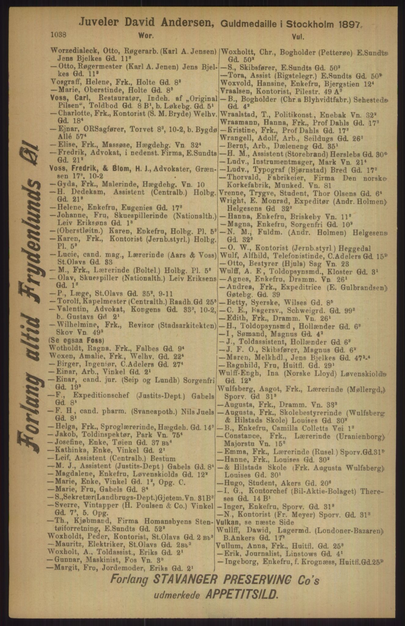 Kristiania/Oslo adressebok, PUBL/-, 1911, p. 1038