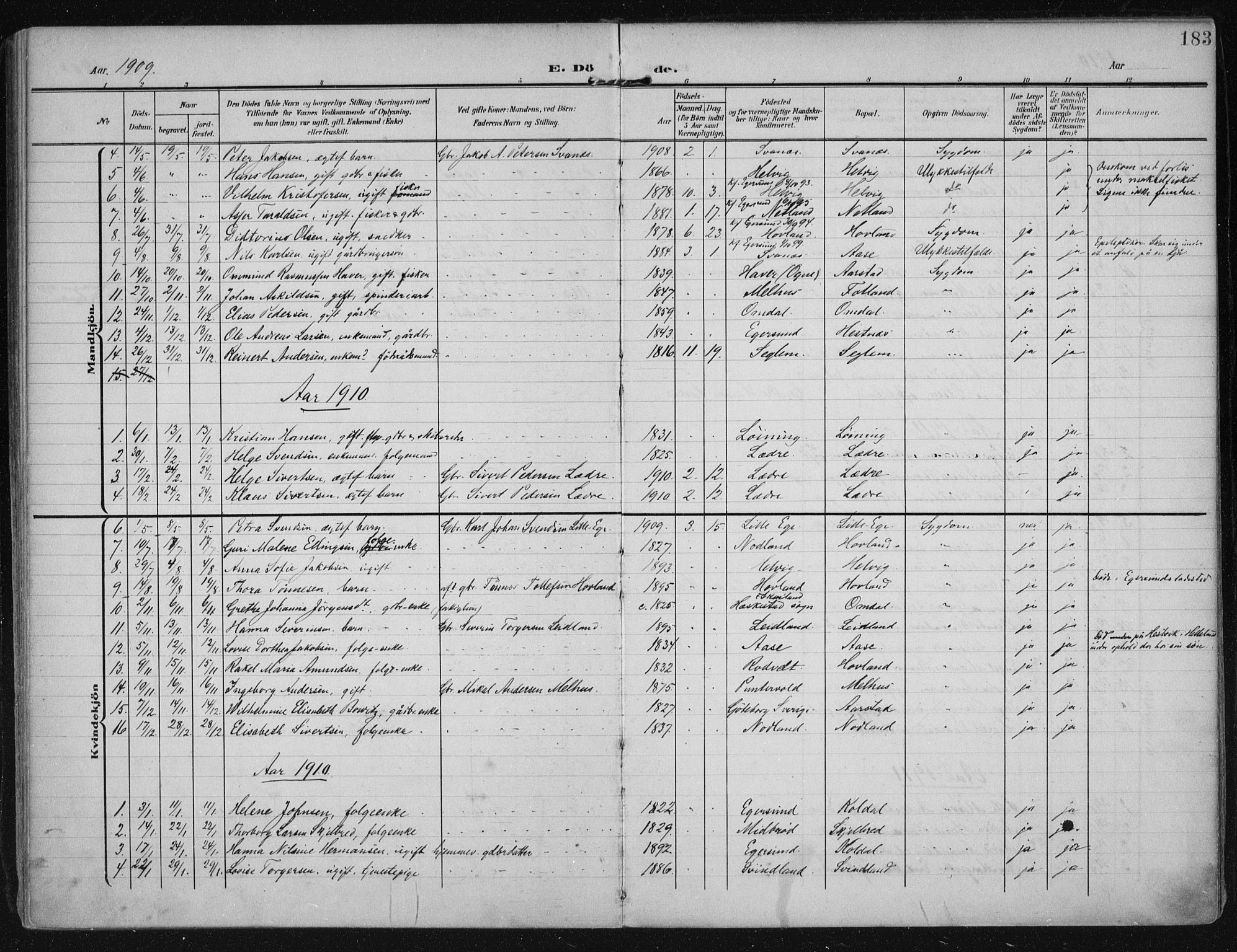 Eigersund sokneprestkontor, SAST/A-101807/S08/L0021: Parish register (official) no. A 20, 1906-1928, p. 183