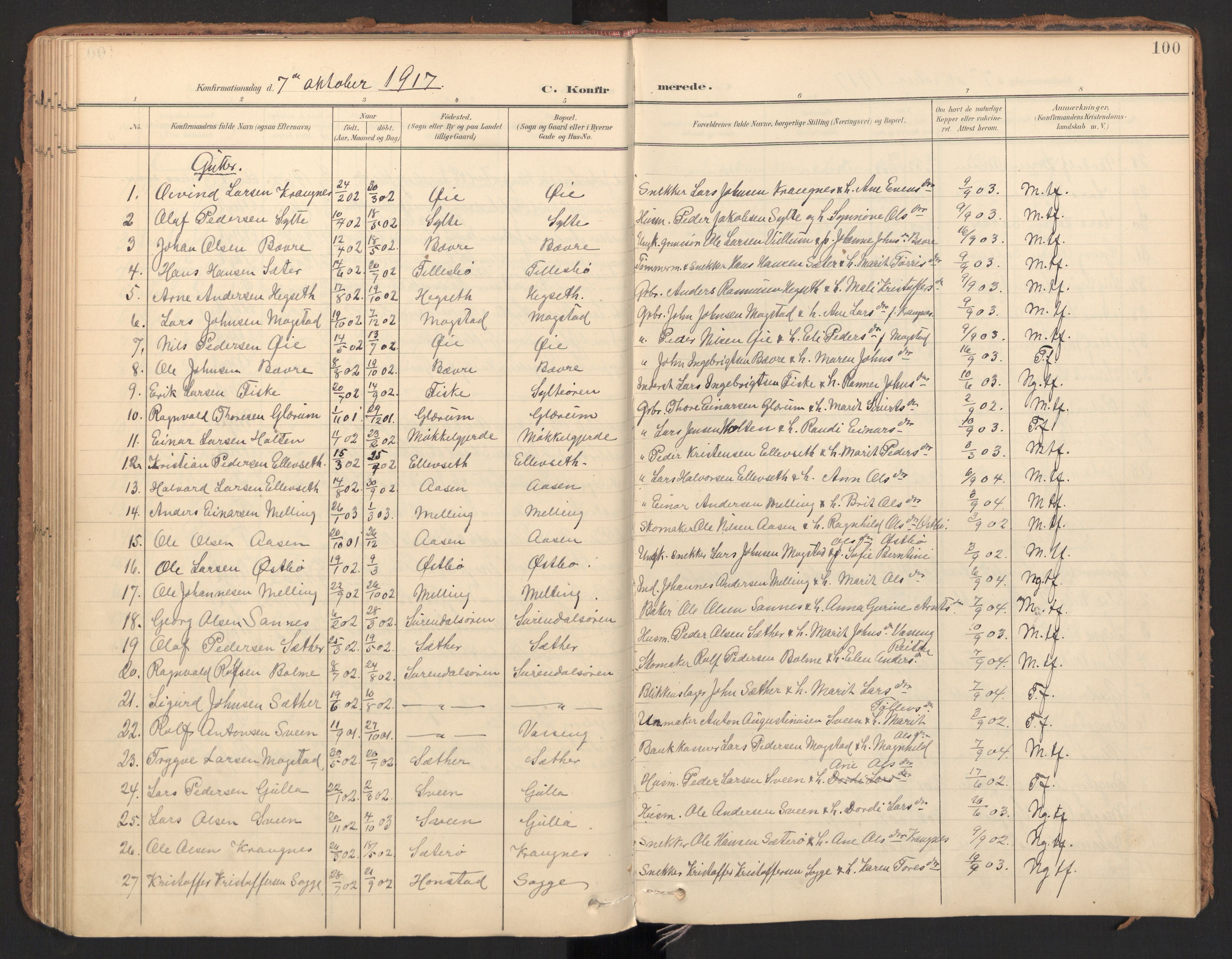 Ministerialprotokoller, klokkerbøker og fødselsregistre - Møre og Romsdal, AV/SAT-A-1454/596/L1057: Parish register (official) no. 596A02, 1900-1917, p. 100