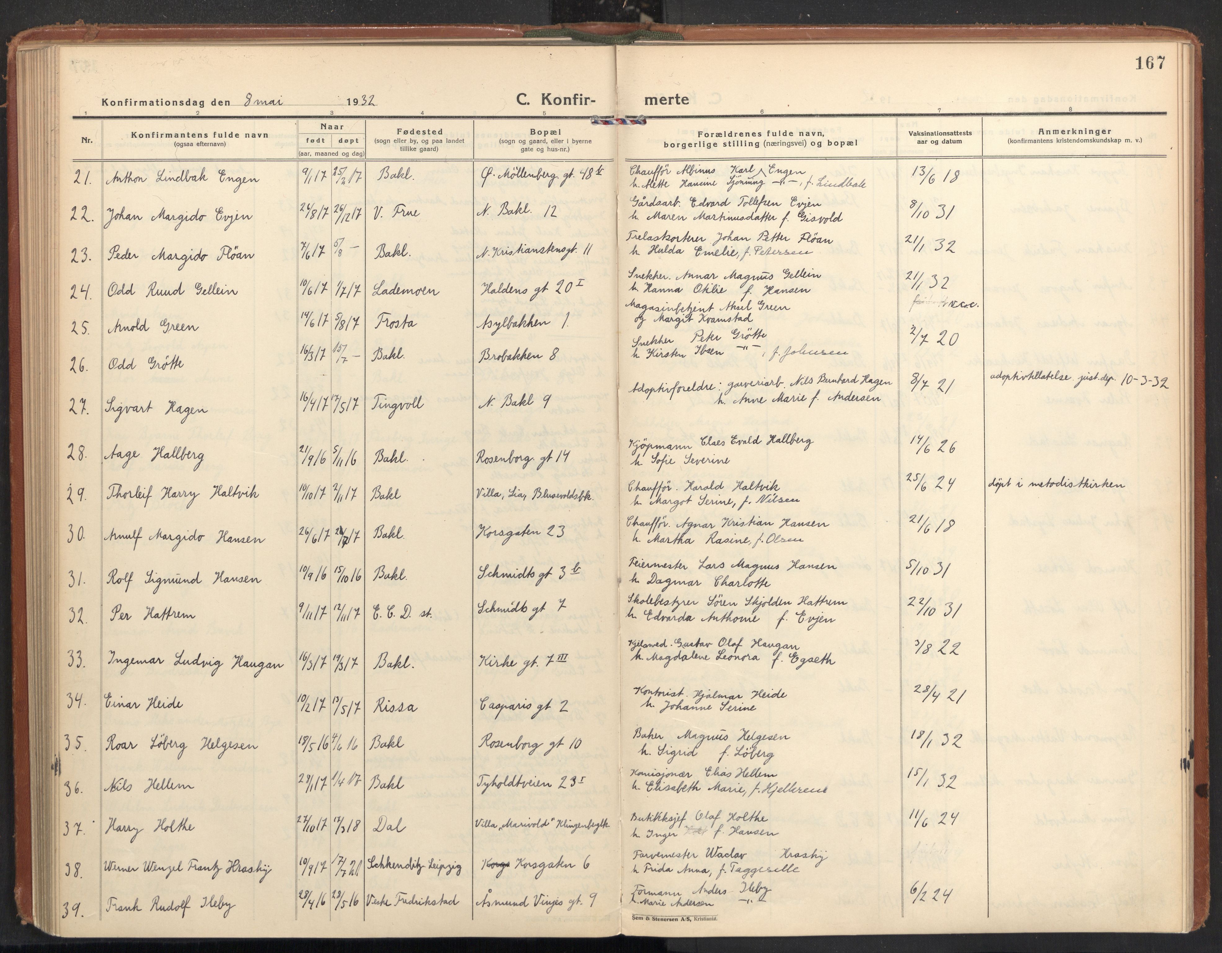 Ministerialprotokoller, klokkerbøker og fødselsregistre - Sør-Trøndelag, AV/SAT-A-1456/604/L0208: Parish register (official) no. 604A28, 1923-1937, p. 167