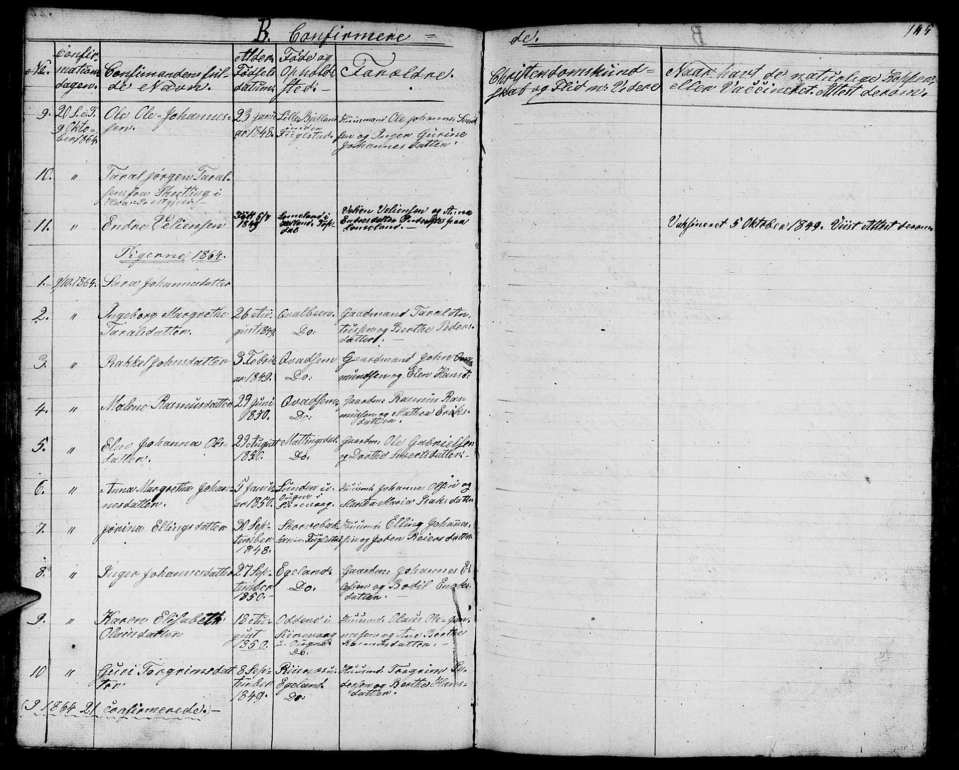 Eigersund sokneprestkontor, AV/SAST-A-101807/S09/L0003: Parish register (copy) no. B 3, 1846-1875, p. 145